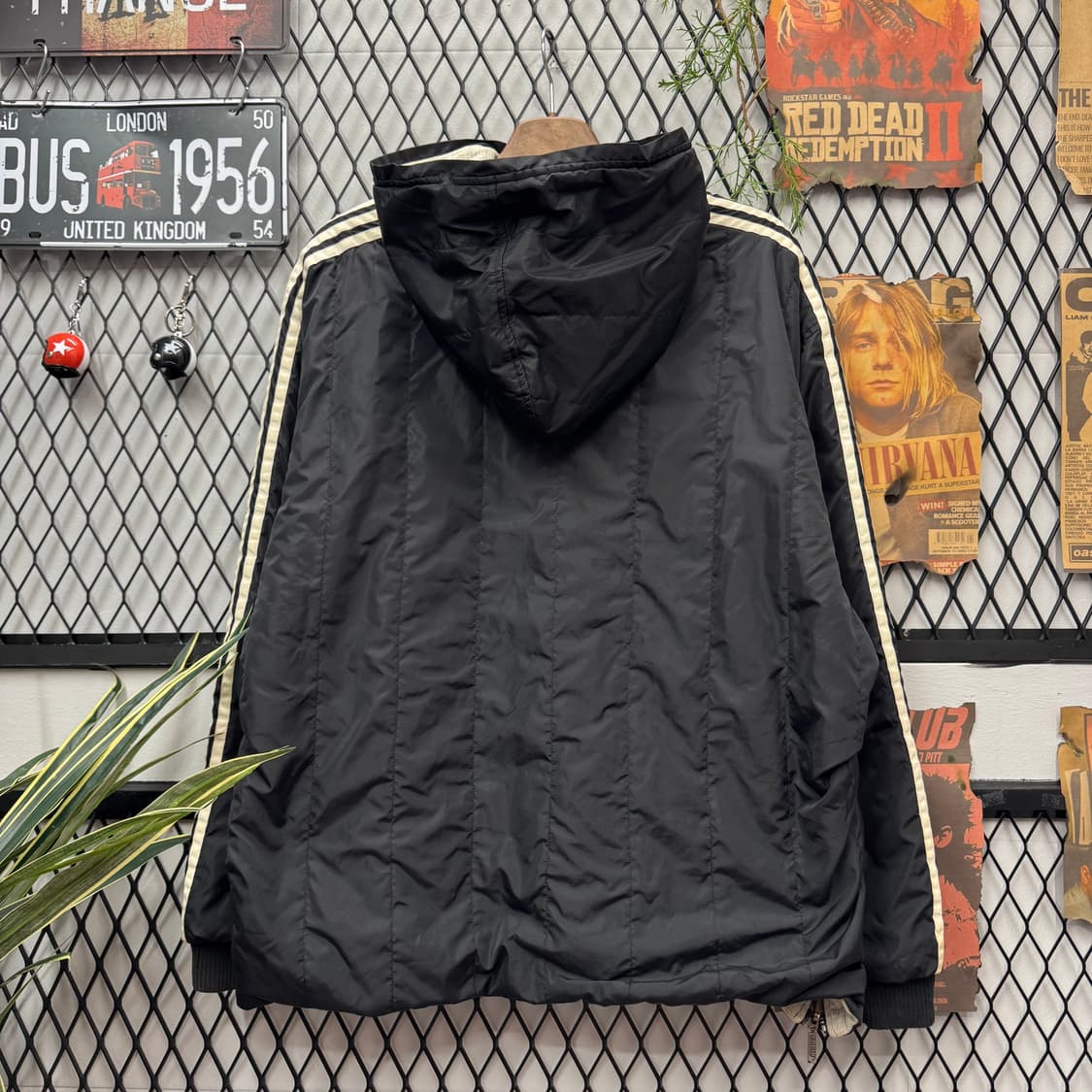 아디다스 리버시블 나일론 후드 아노락 하프 집업 디테일 블랙 화이트 상품이미지2