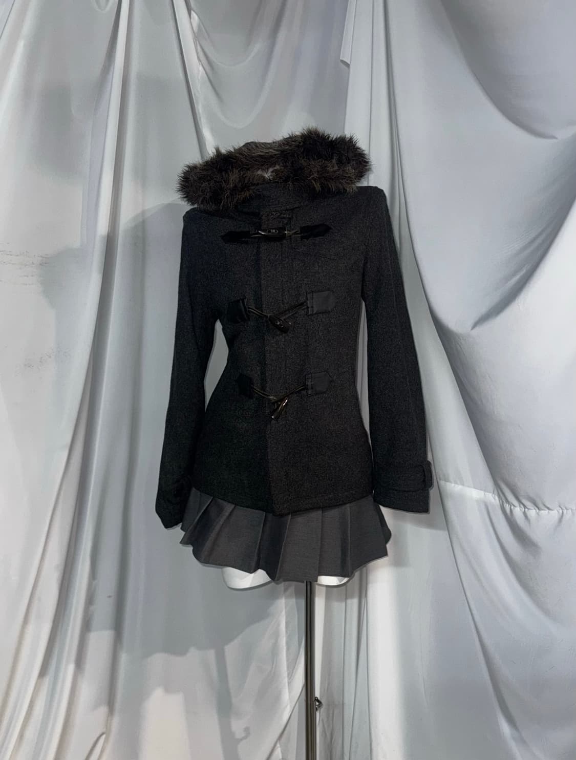 사와코깔 트랄라라 체크 무채색 니혼진 떡볶이 퍼 후드 코트 코디세트 상품이미지7