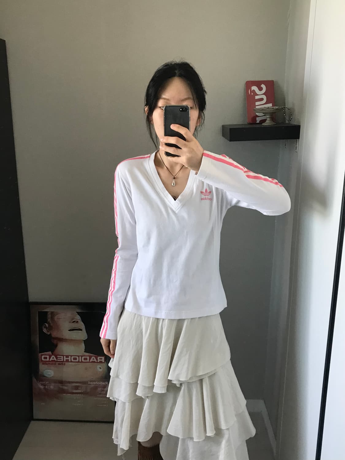 아디다스 해외판 트레포일 사이드라인 브이넥 화이트 롱슬리브티 상품이미지1