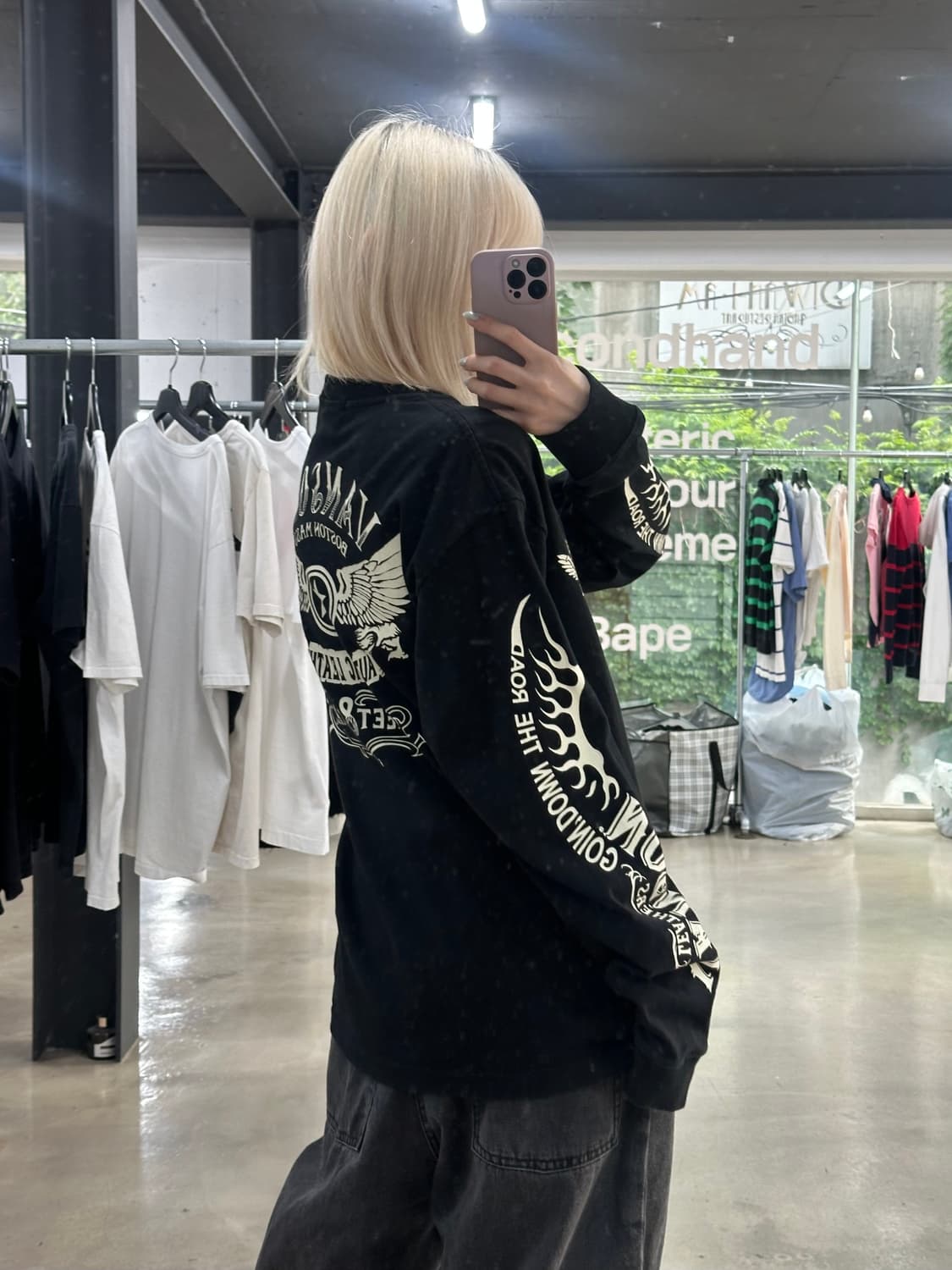 벤슨 윙스타 프린트 블랙 롱슬리브 긴팔티 상품이미지1