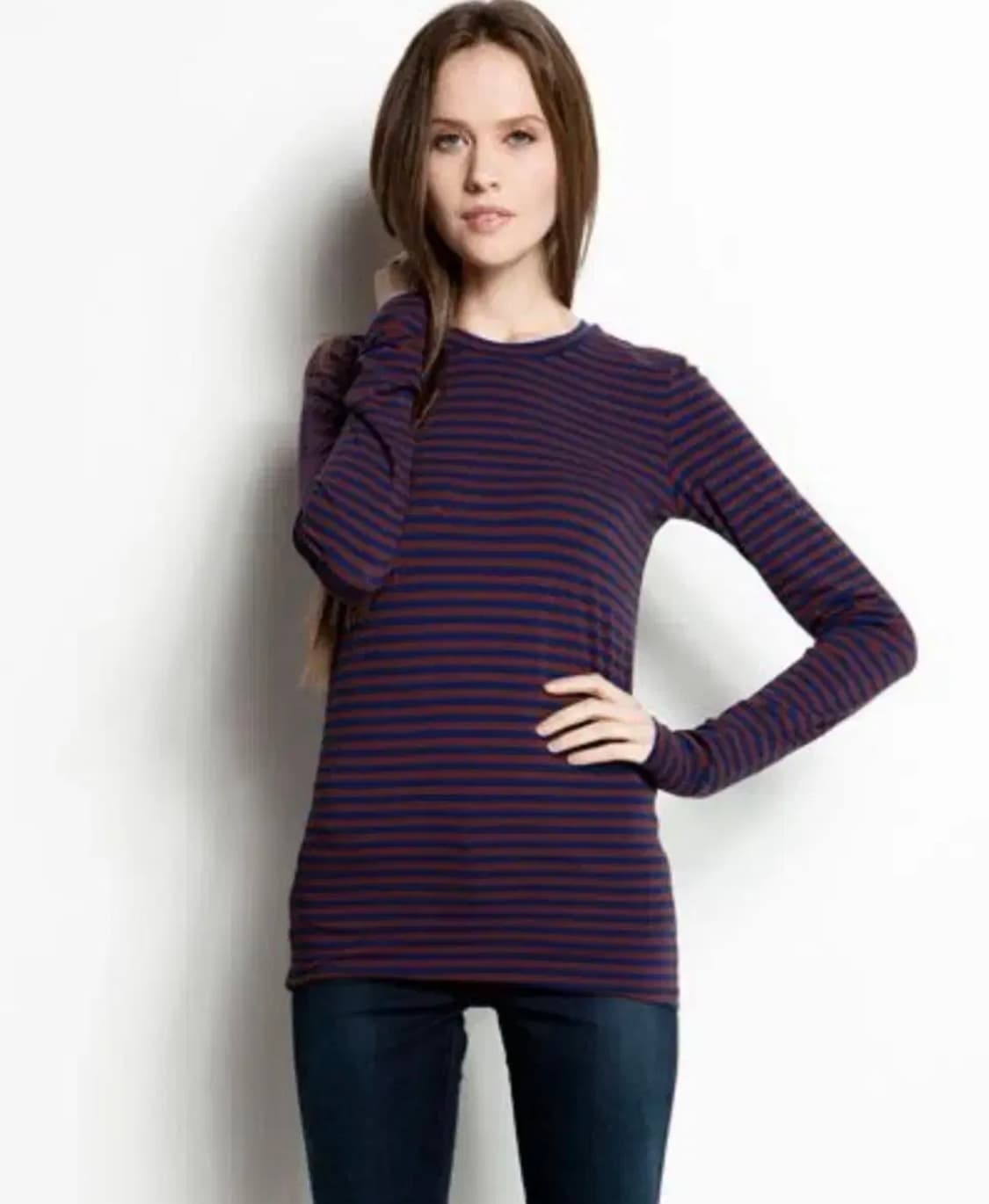 띠어리 그린 스트라이프 긴팔 티셔츠 상품이미지1