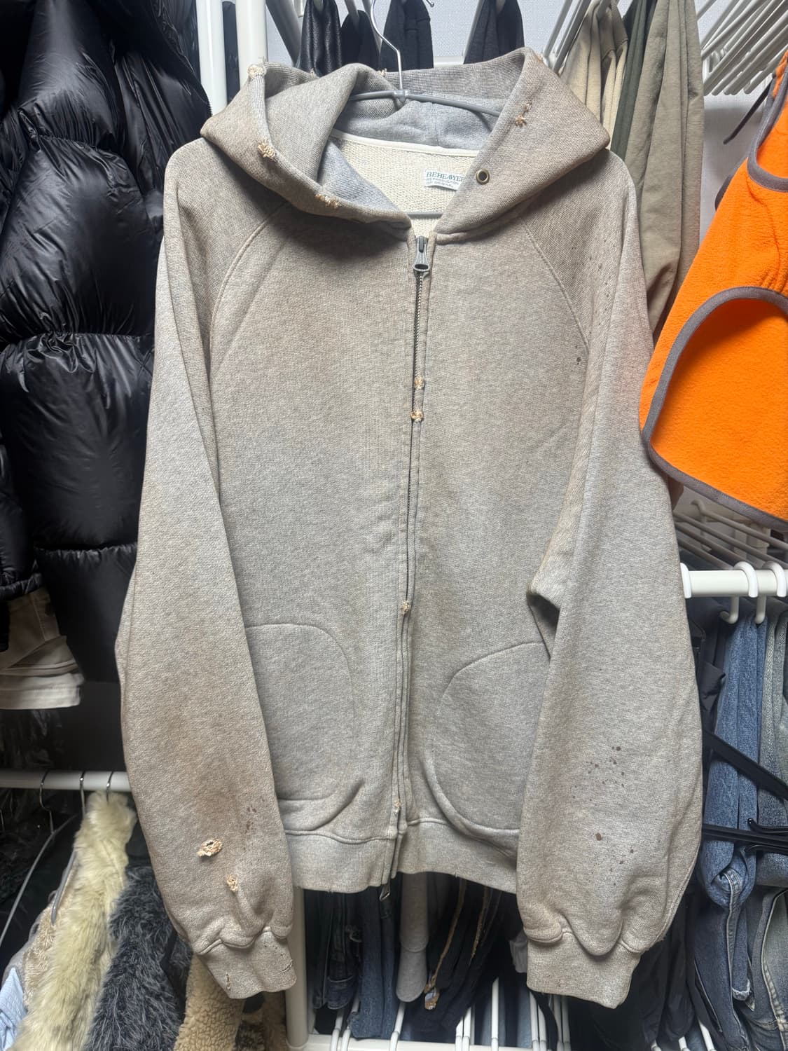 비헤비어 데미지 후드집업 그레이3사이즈 판매 상품이미지1