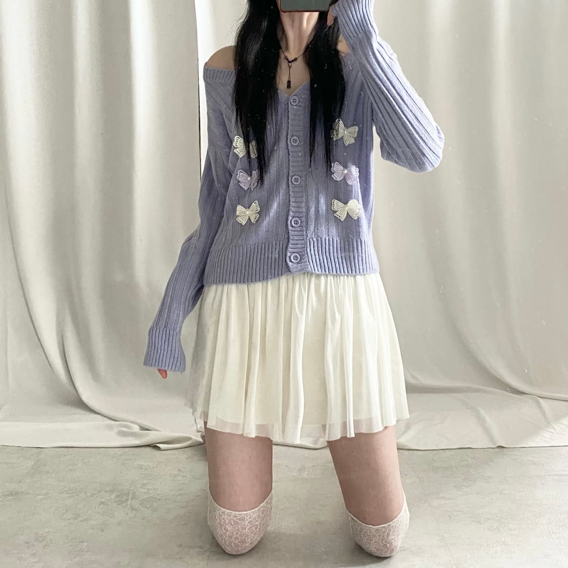 light purple ribbon cardigan 상품이미지1