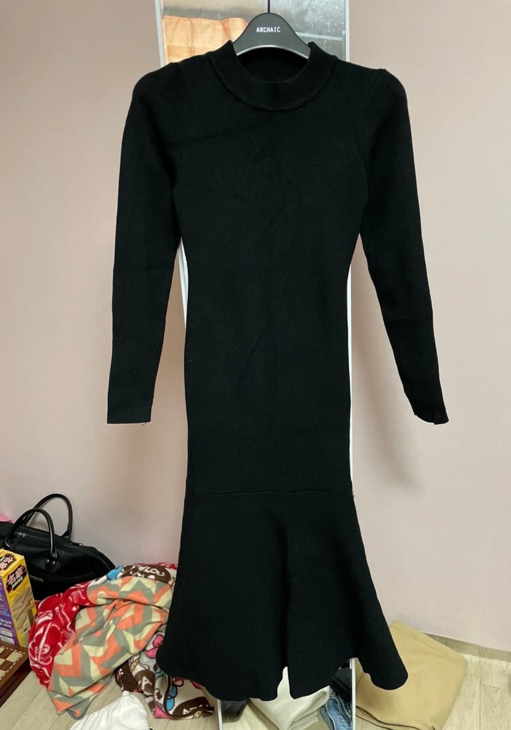 블랙 니트 머메이드 롱 원피스 (F) 상품이미지1