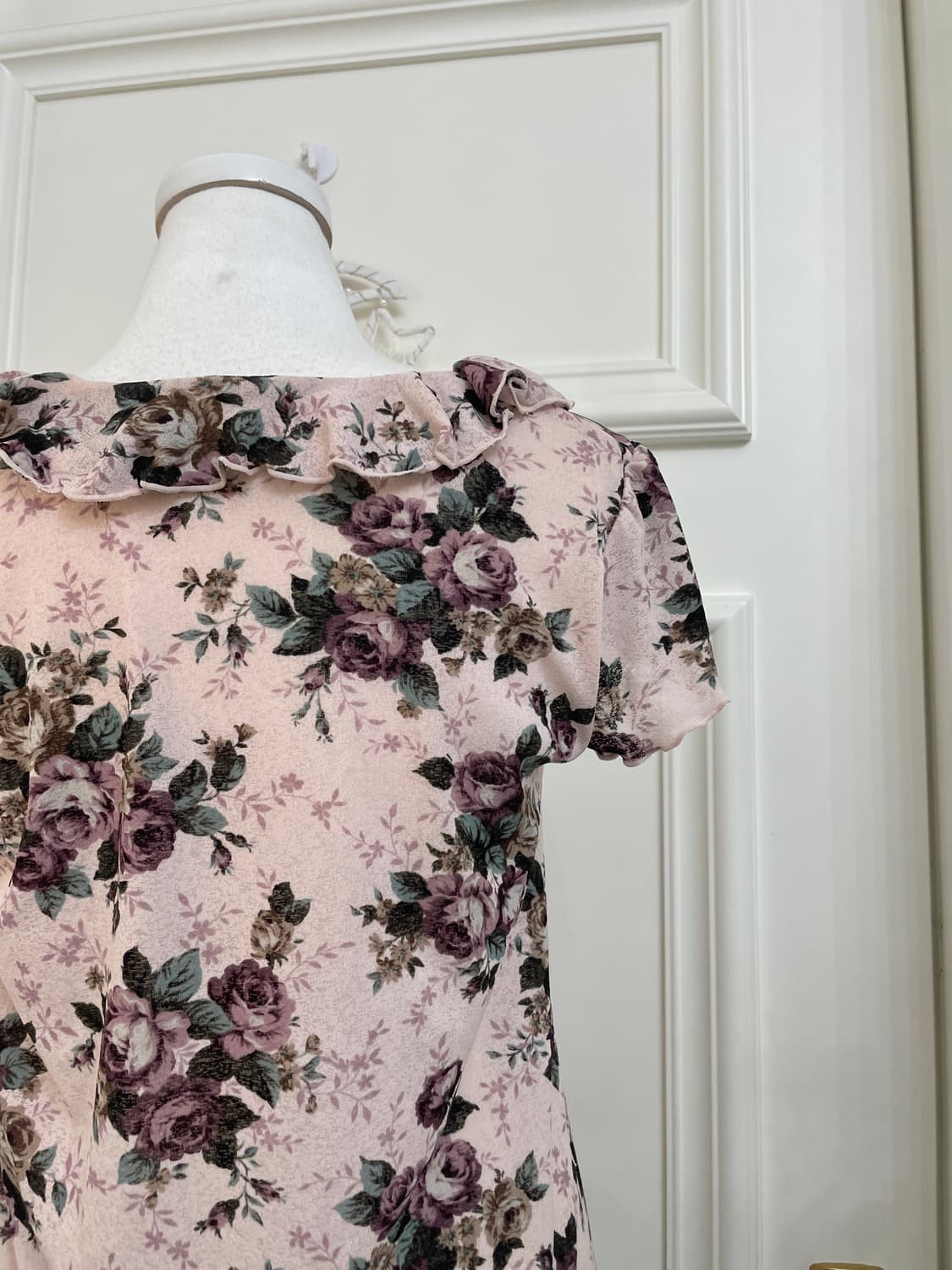 purple flower ruffle string top(size-M) 상품이미지5