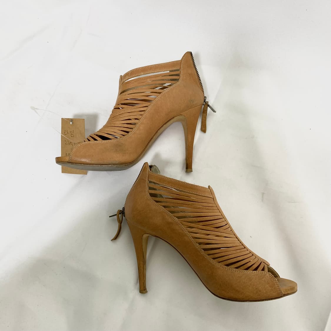 한섬 타임 TIME 스트랩 오픈토 샌들 힐 카멜 235mm 빈티지 구두 상품이미지3