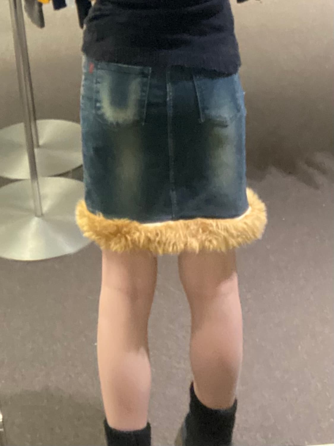 S)Clio Jeans 빈티지 퍼 트리밍 데님 스커트 상품이미지3