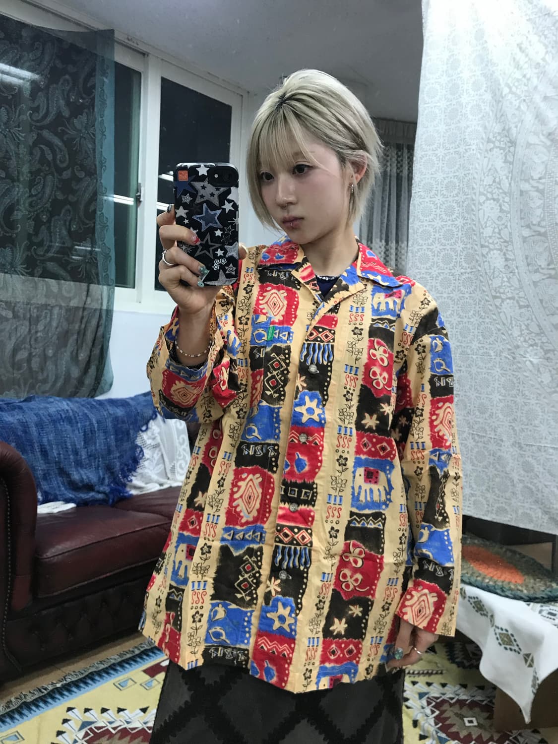 베네통 빈티지 에스닉 패턴7부 셔츠  상품이미지1