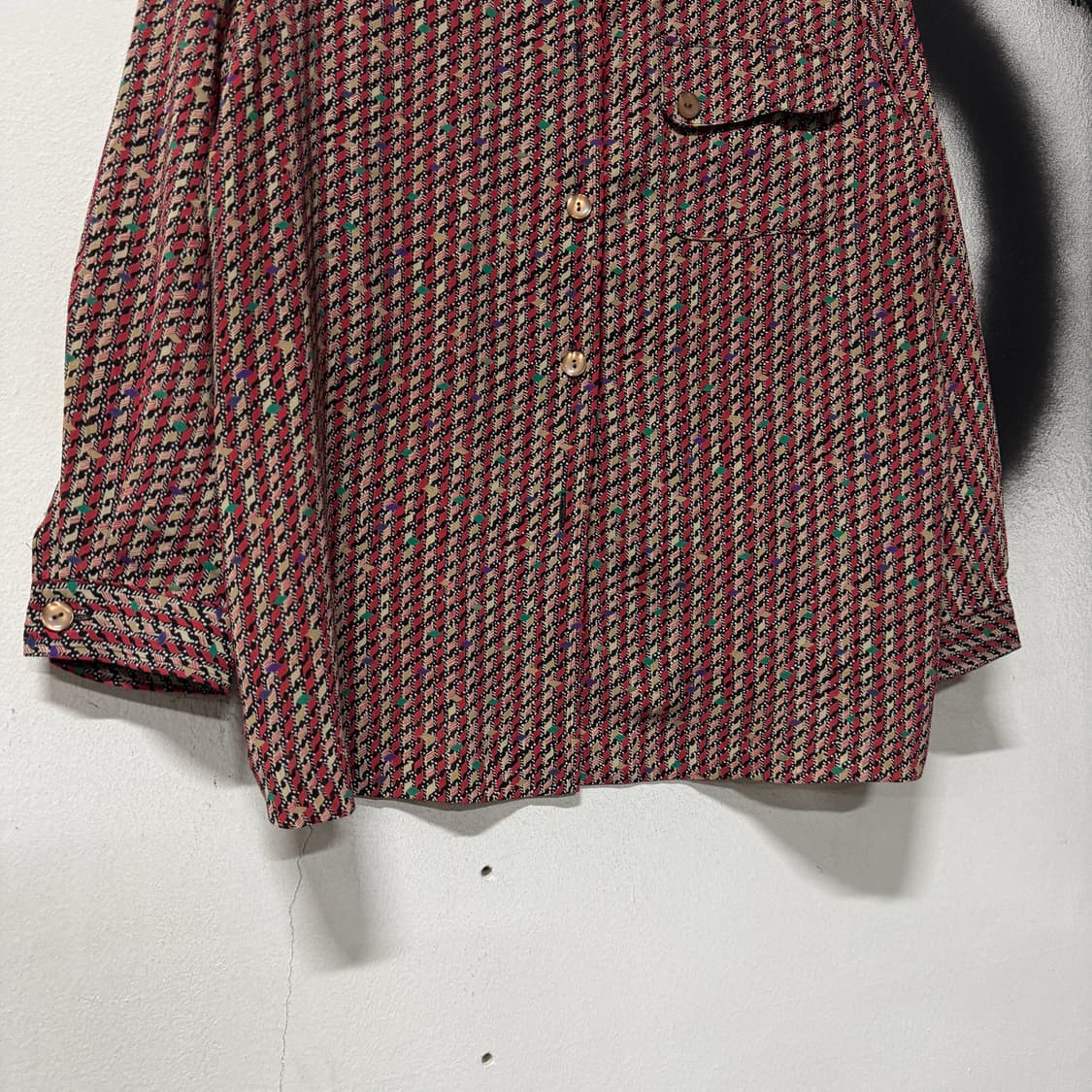 VTG 빈티지 기하학 하운드투스 스트라이프 패턴 원포켓 긴팔 셔츠 상품이미지4