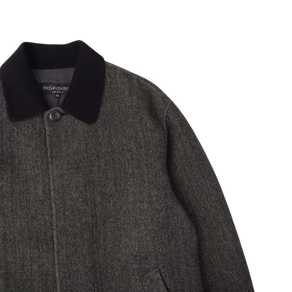 입생로랑 헤링본 배색 카라 울 앙고라 하프 코트 상품이미지3