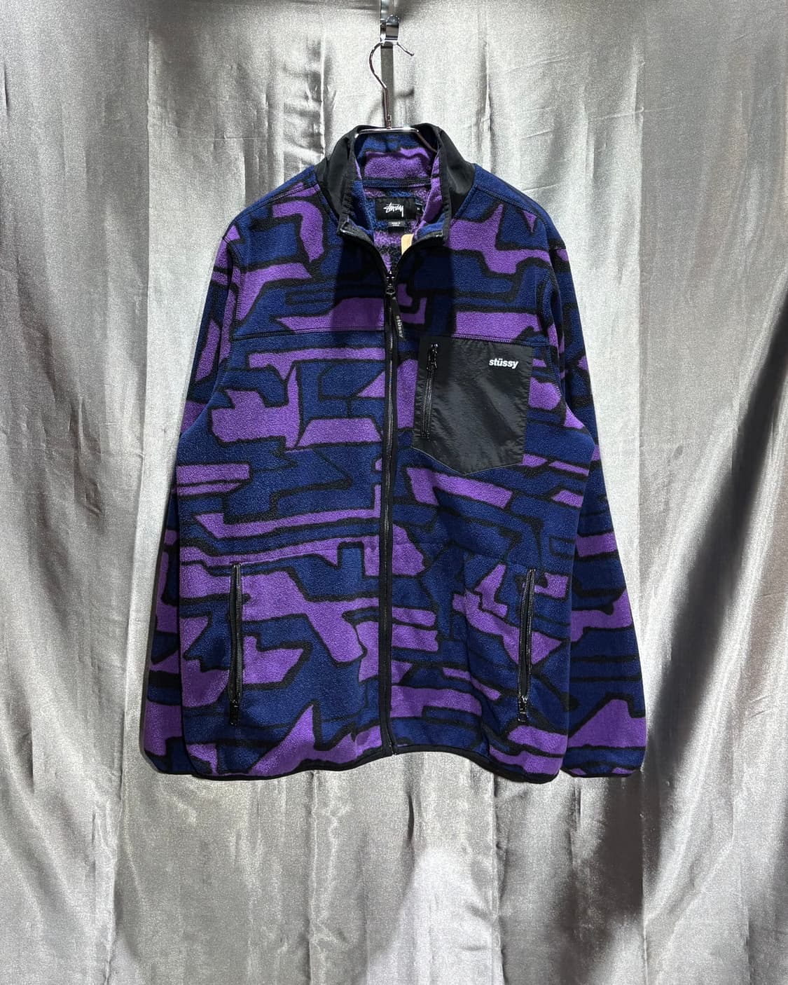 M STUSSY 스투시 블록패턴 퍼플블루 플리스 상품이미지2