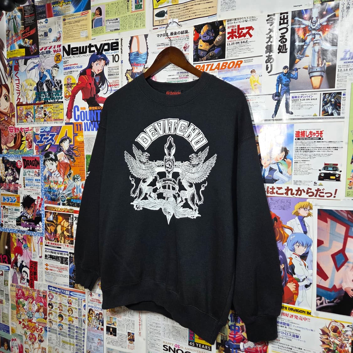 JPN 펑크 날개 프린팅 블랙 약기모 맨투맨 상품이미지2