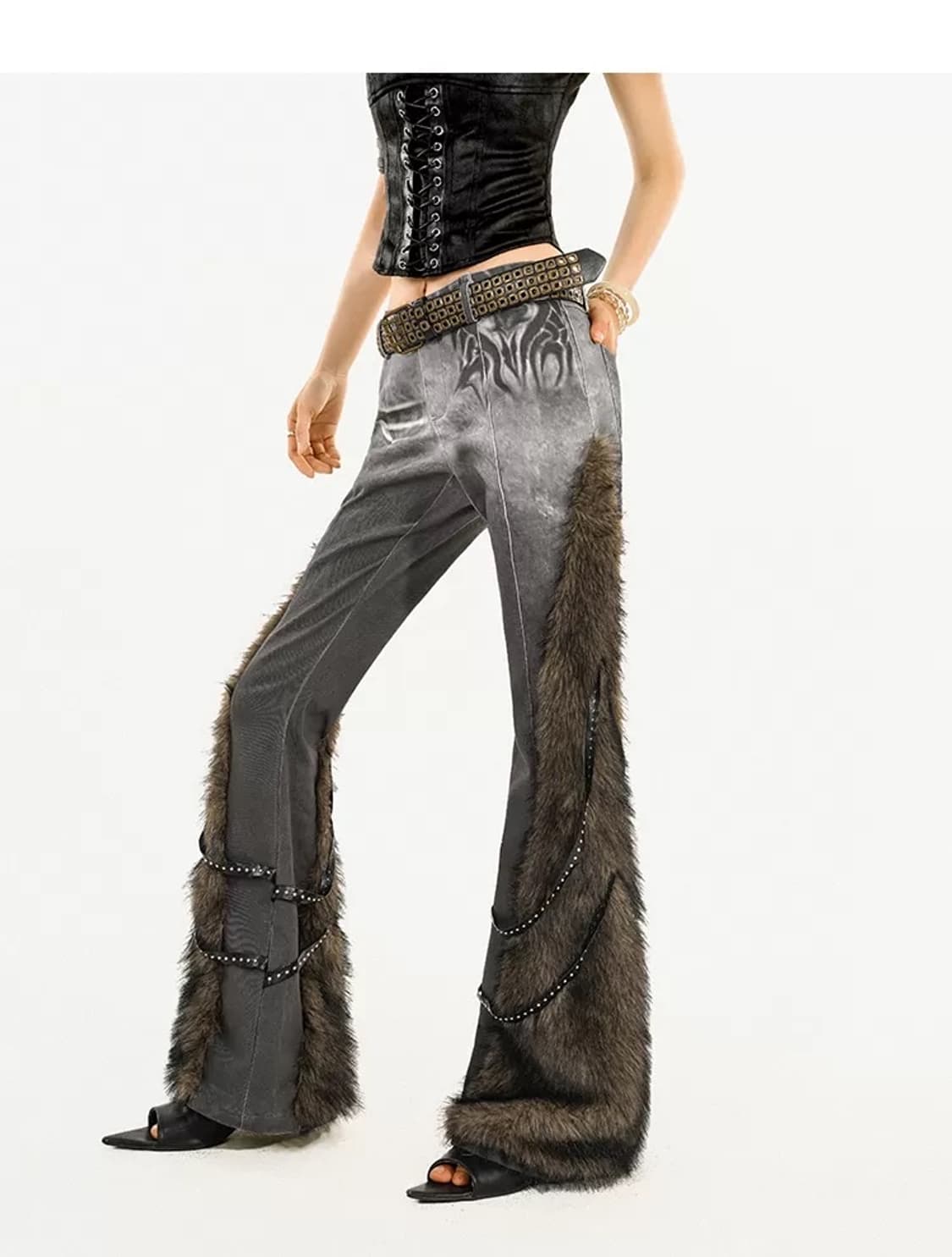 y2k 코르셋 탑 + 퍼 트리밍 부츠컷 팬츠 상품이미지7