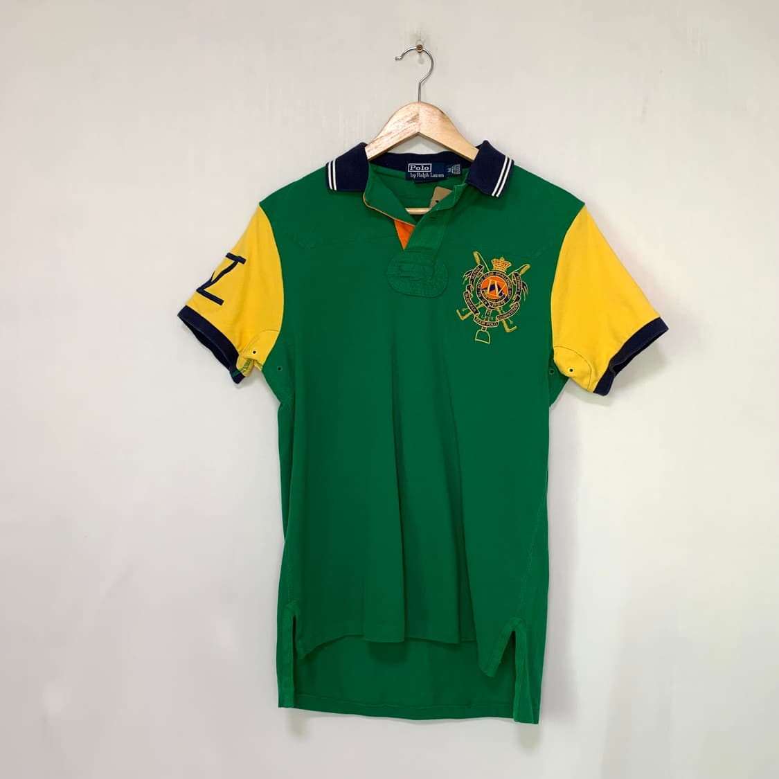 폴로 랄프로렌 그린/옐로우 빅로고 럭비 폴로티 반팔 카라 티셔츠 M 상품이미지1