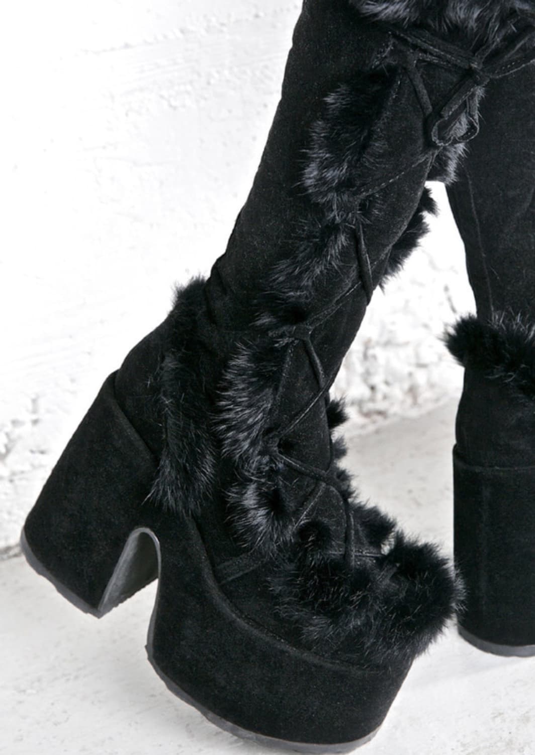 레이스 퍼 부츠 블랙 고딕 상품이미지1