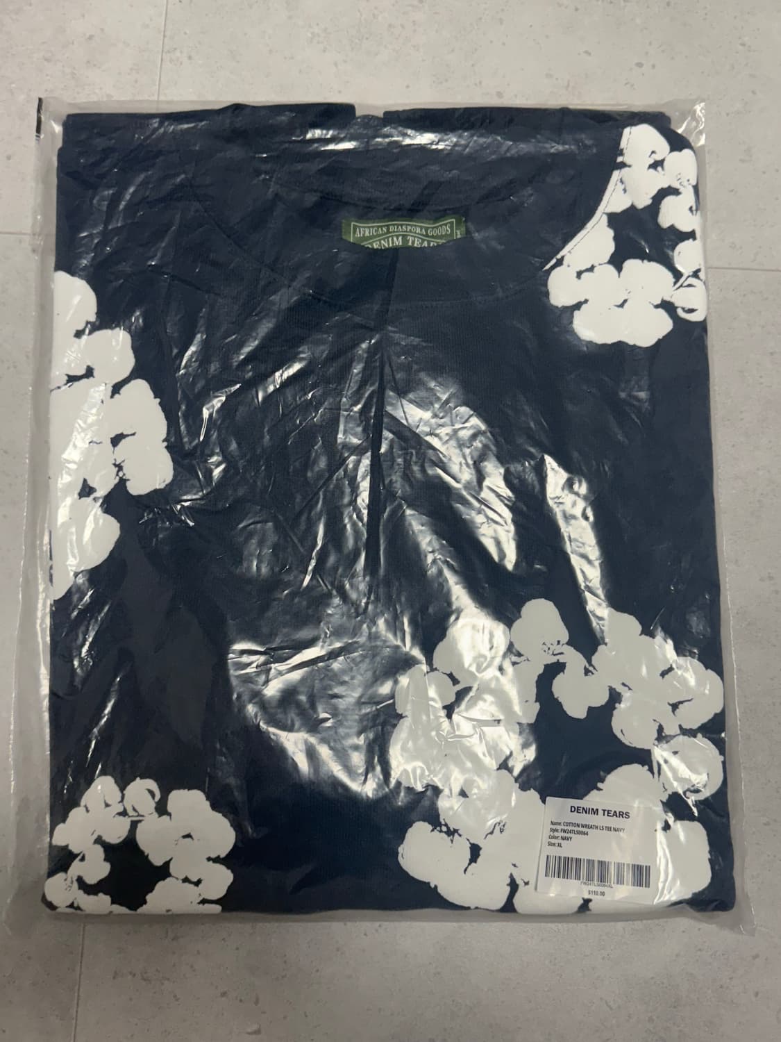 [XL] 데님 티어스 롱슬리브 코튼 리쓰 티셔츠 네이비 상품이미지1