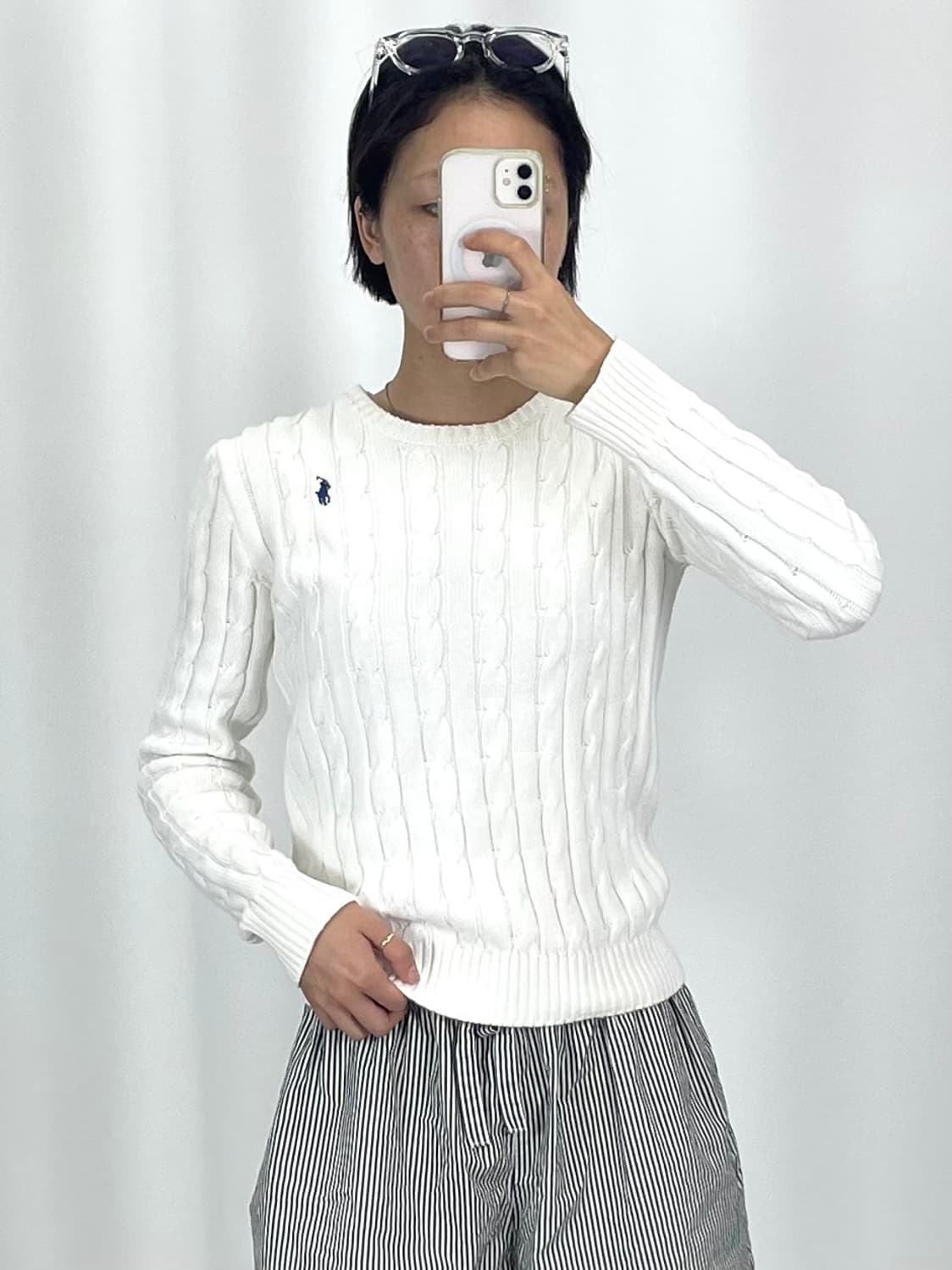 [M]폴로 화이트 여성 꽈배기 라운드니트 상품이미지1