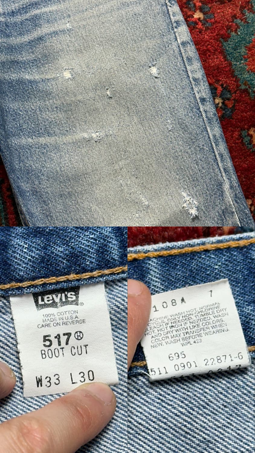 00's USA Made 빈티지 리바이스 517 부츠컷 찢청 상품이미지9