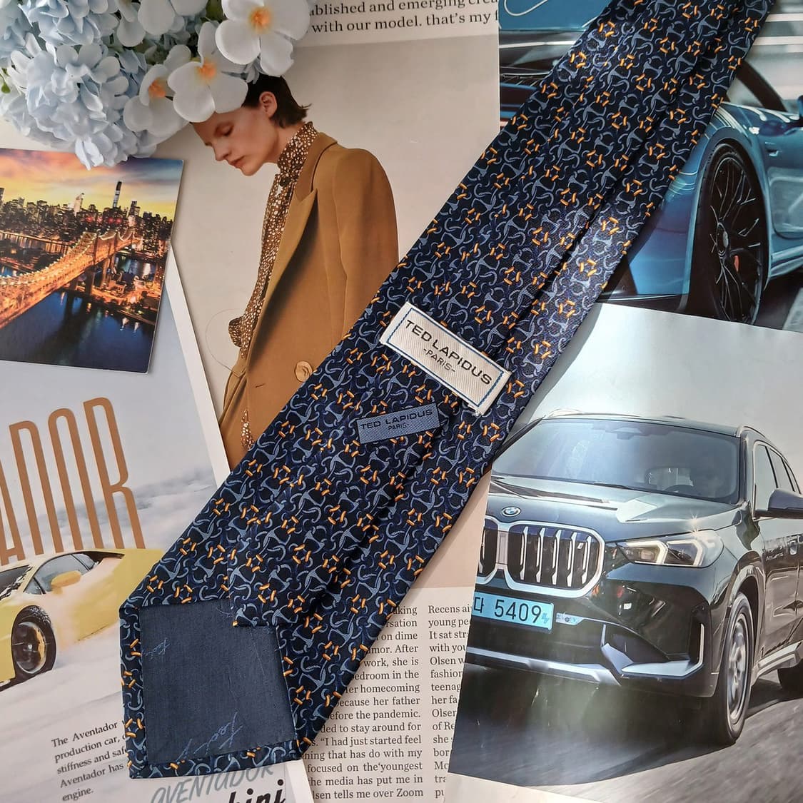 테드라피두스 실크 네이비 기하 패턴 넥타이 9.7cm A등급 A19198 상품이미지4