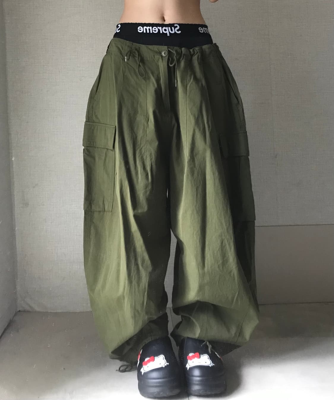 와이드벌룬핏 카키 카고팬츠 상품이미지1