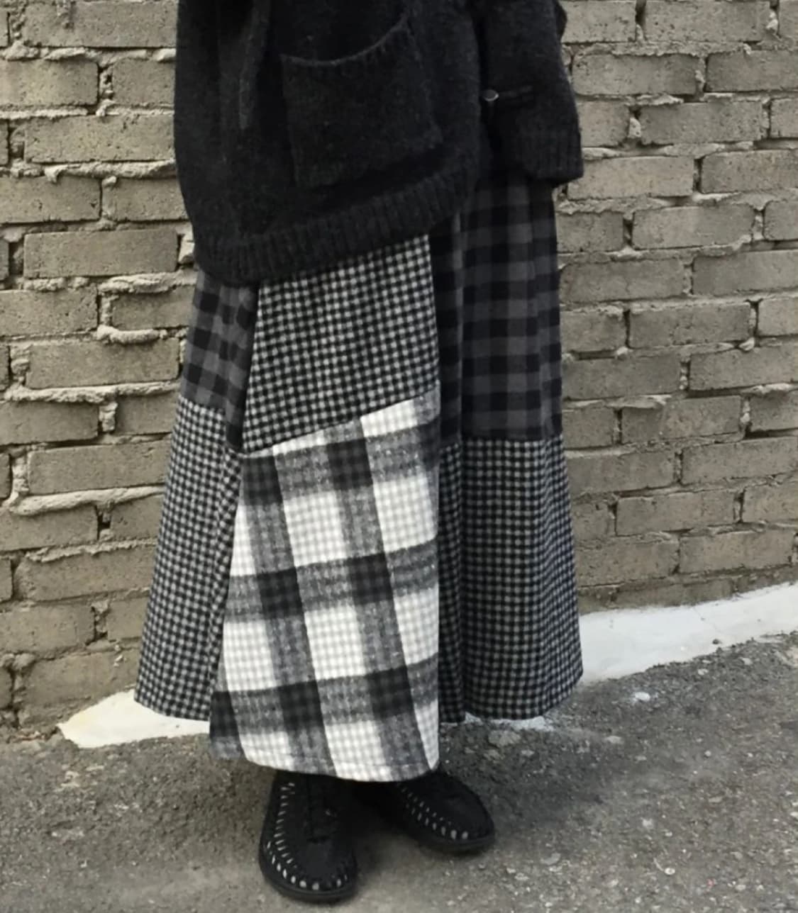 빈티지 체크 패치워크 스커트 상품이미지2