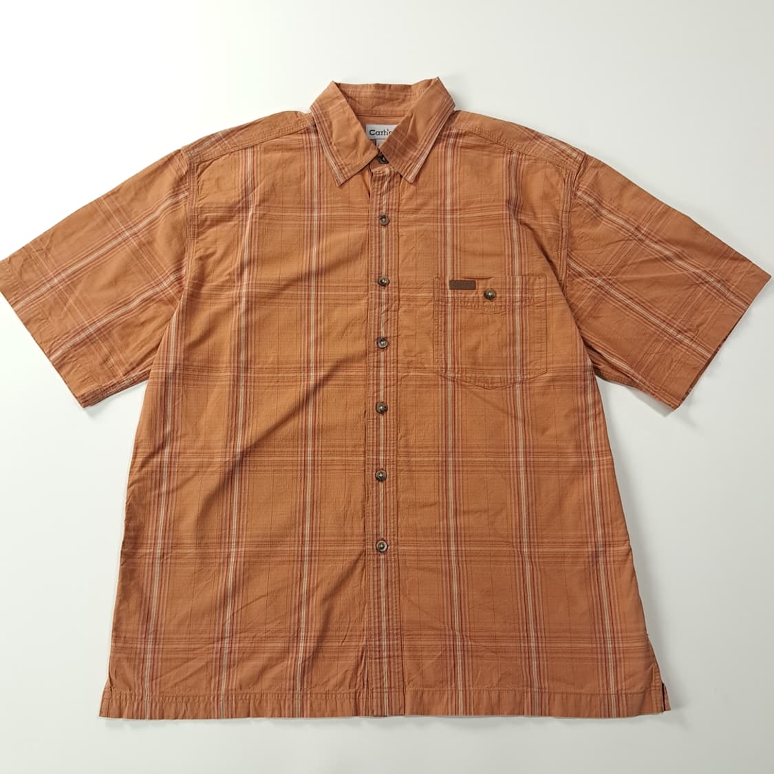 CK189 L 칼하트 00s 브라운 스트라이프체크 반팔 셔츠 남방 상품이미지1