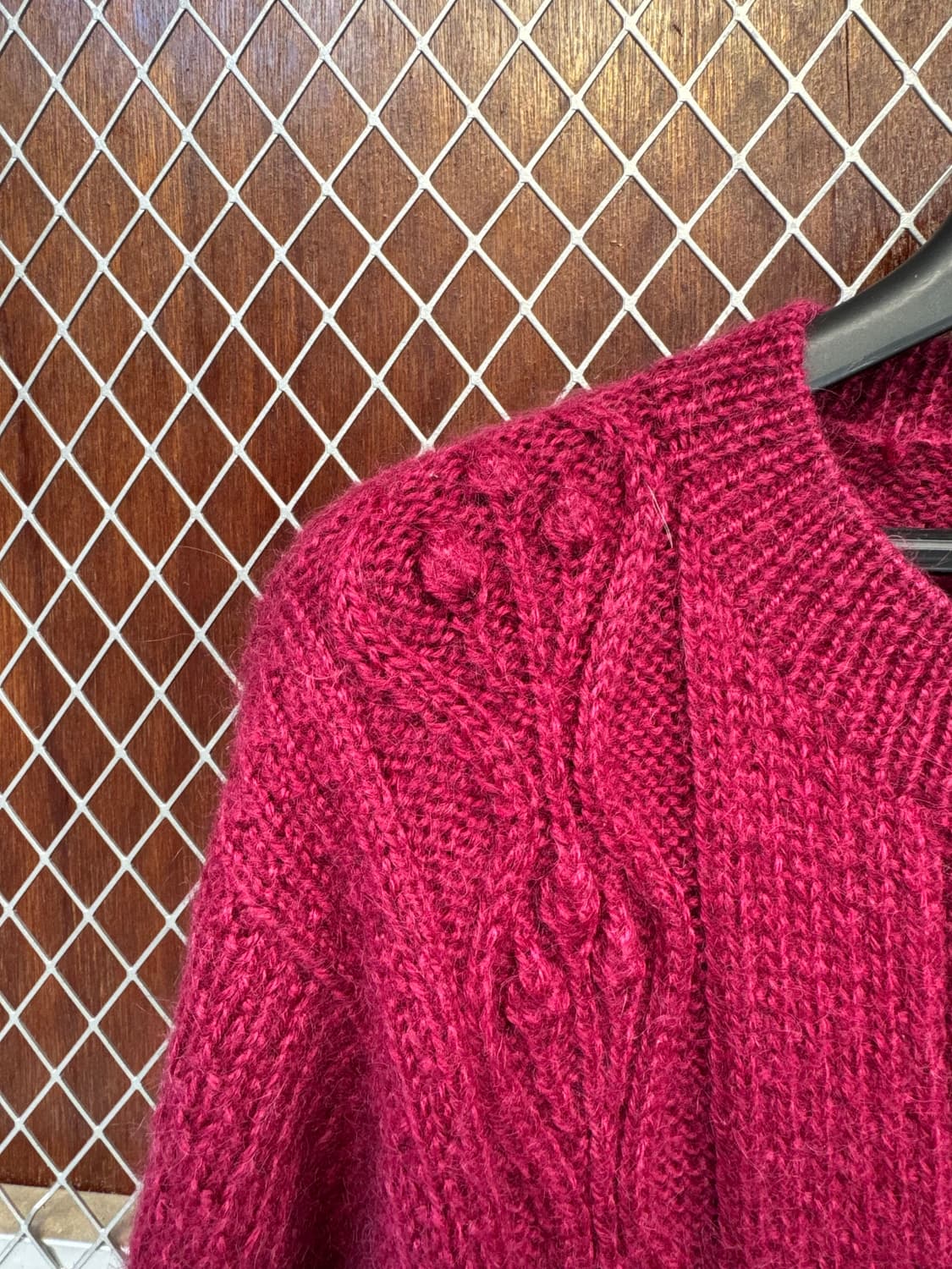 빈티지 버건디 케이블 꽈배기 울 니트 롱 가디건 상품이미지3