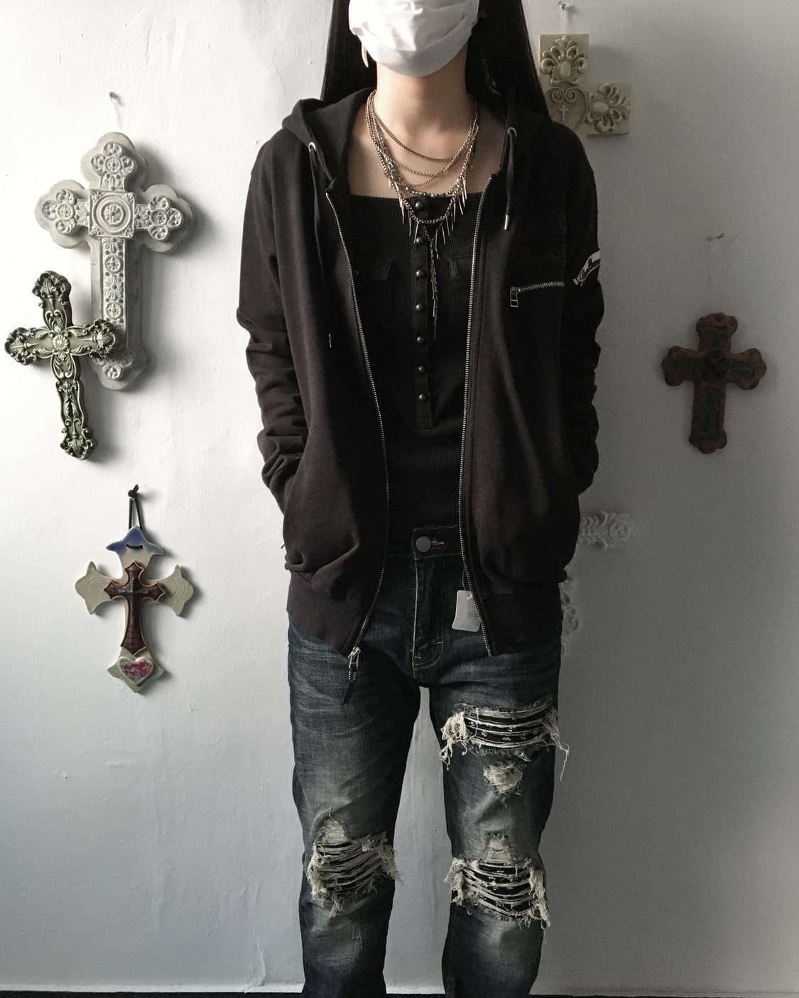 Back skull patch point hood zip pu 상품이미지8