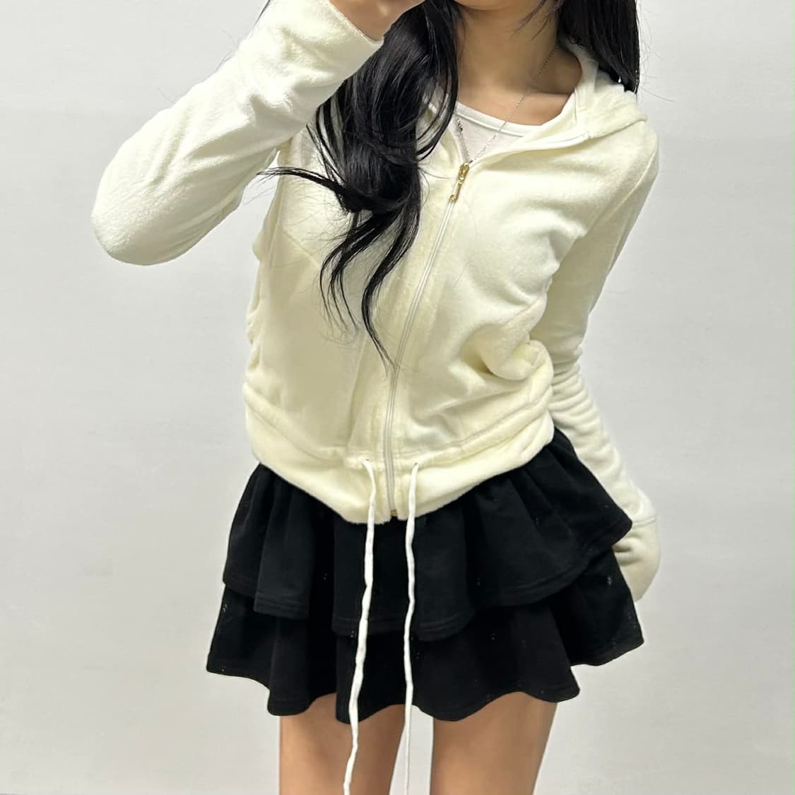 쥬시꾸뛰르 y2k 여리핏 화이트 벨루어 벨벳 걸즈 후드집업 희귀져지 상품이미지1