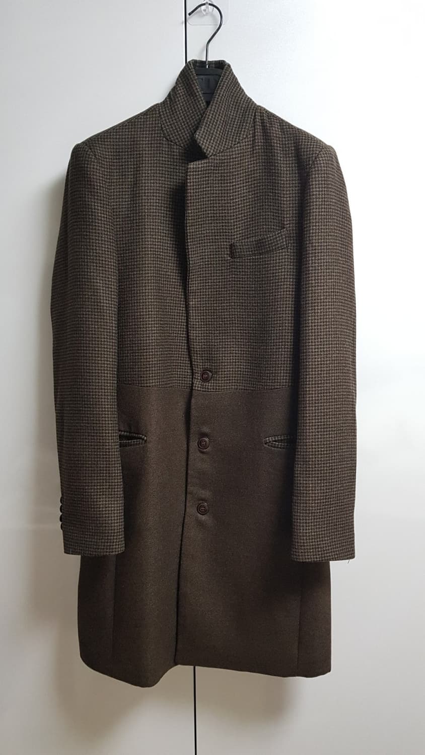 브라운 체크&헤링본 롱코트 상품이미지3