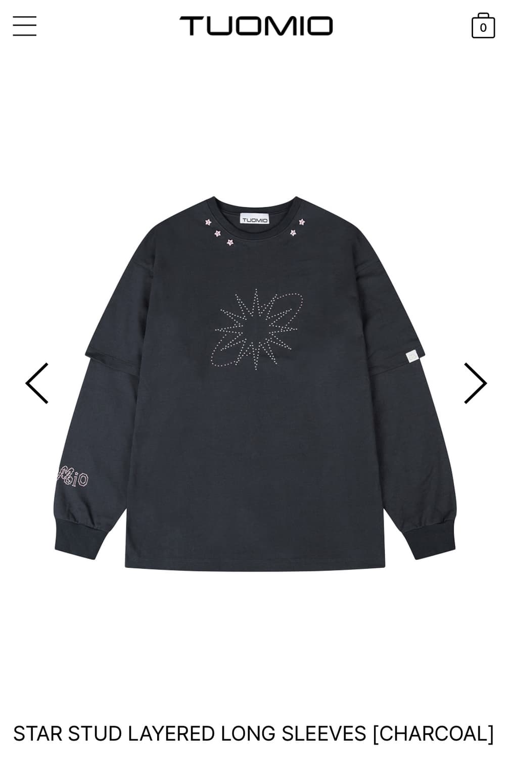 당일배송) 뚜오미오 STAR STUD LAYERED 스타 롱슬리브 차콜 상품이미지1