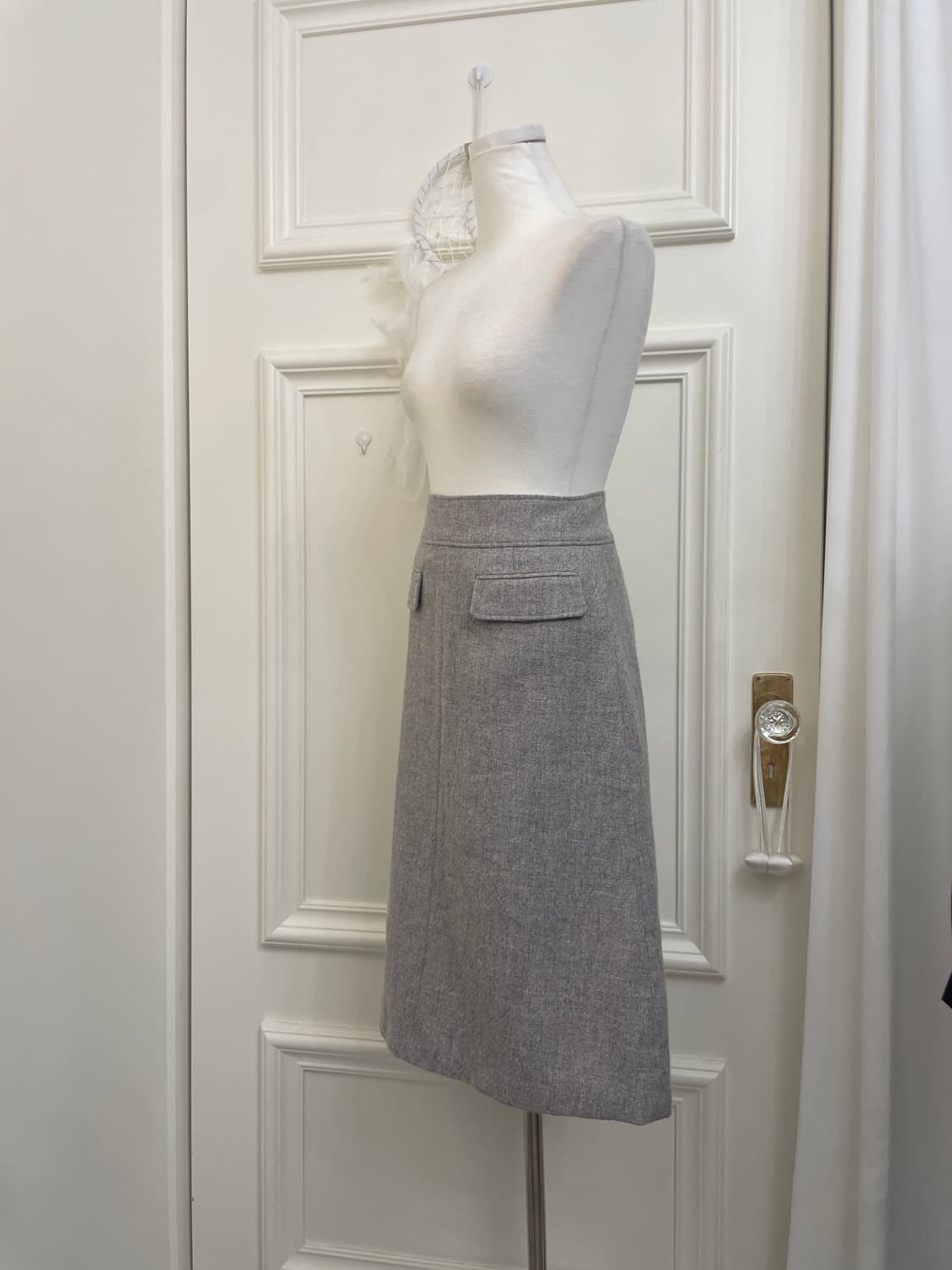blue gray wool pocket point midi skirt 상품이미지2