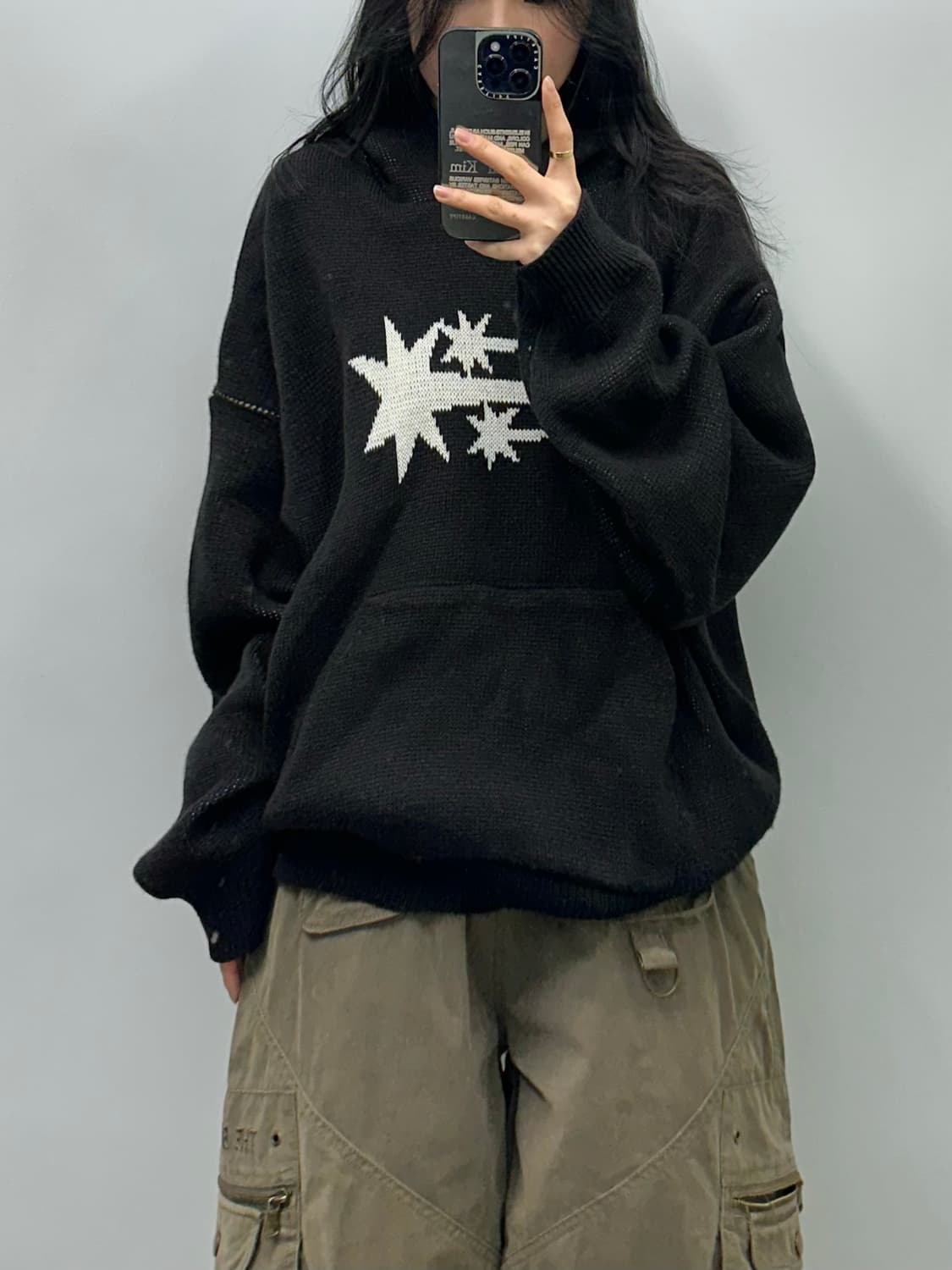 나이스고스트클럽 블랙 니트 후드티 상품이미지1