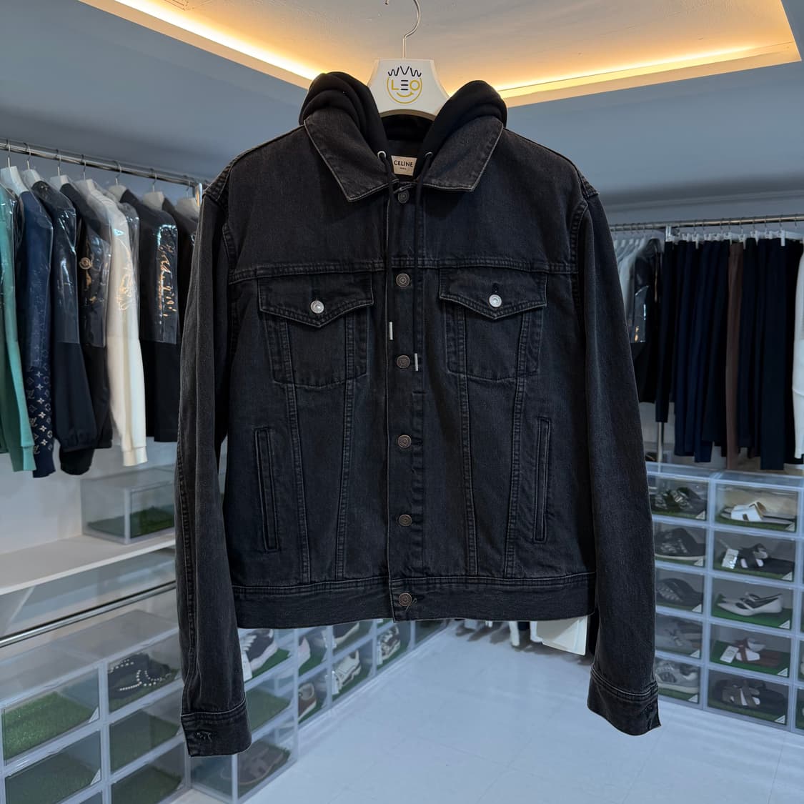[리오브] 셀린느 백로고 흑청 후드 데님 자켓 상품이미지2