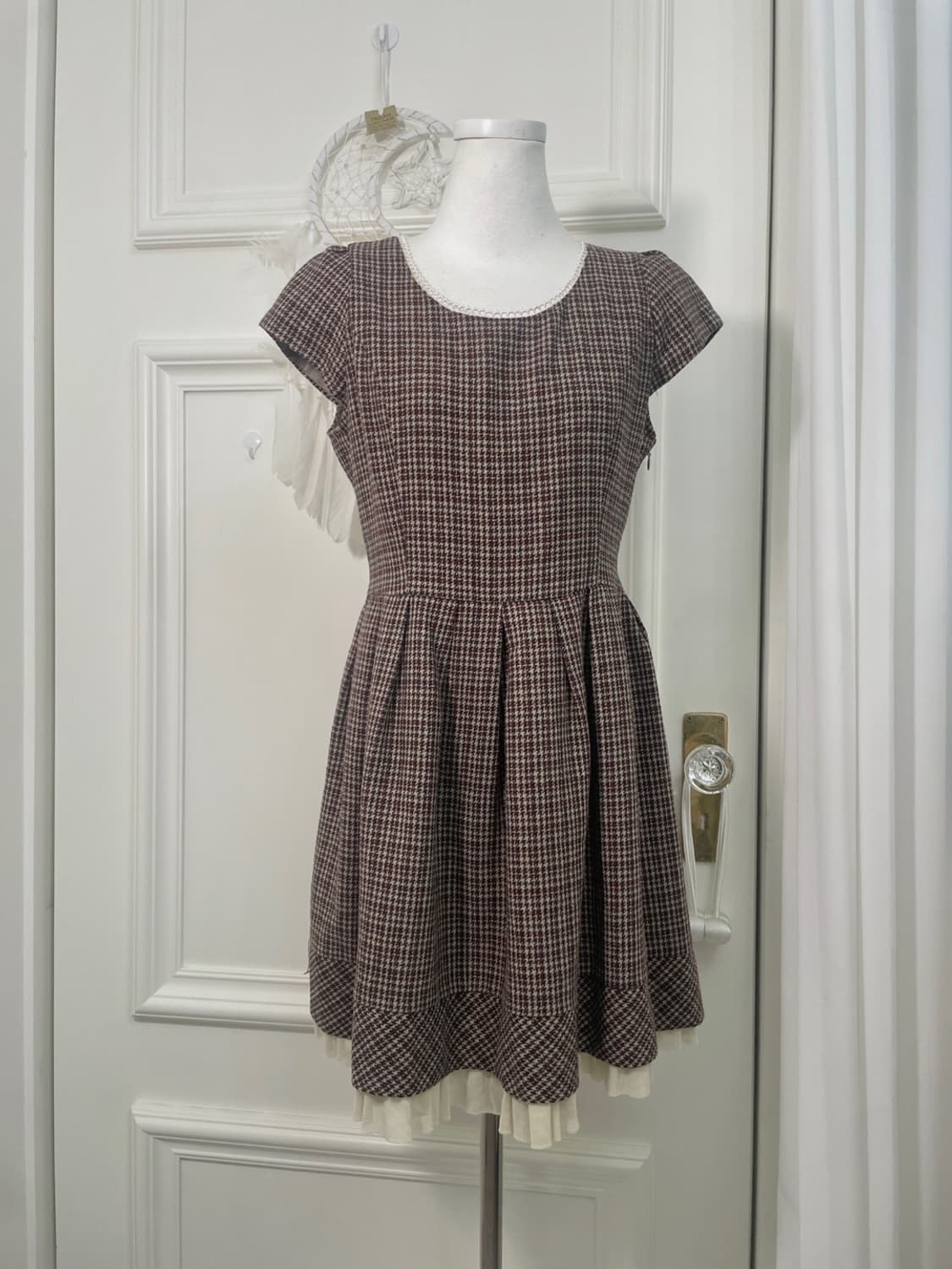 LEST ROSE brown red check pleats lovely 상품이미지1