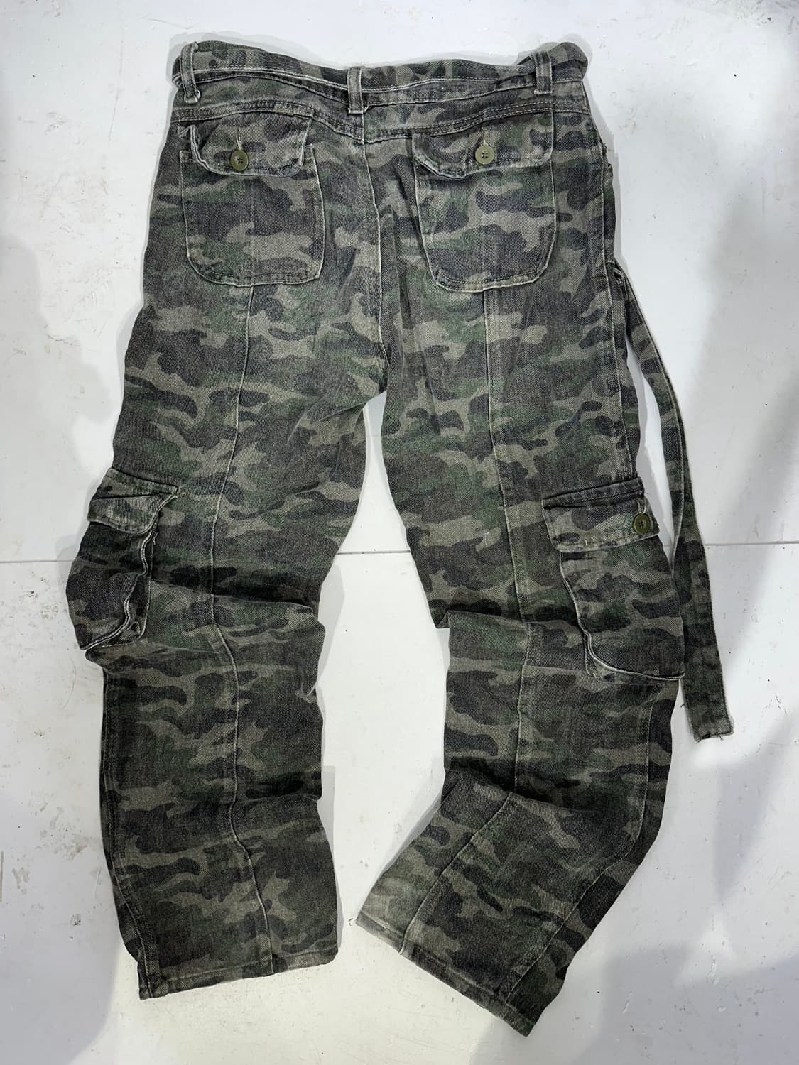 빈티지 카키 밀리터리 카모 스트랩 포인트 팬츠 S 상품이미지5