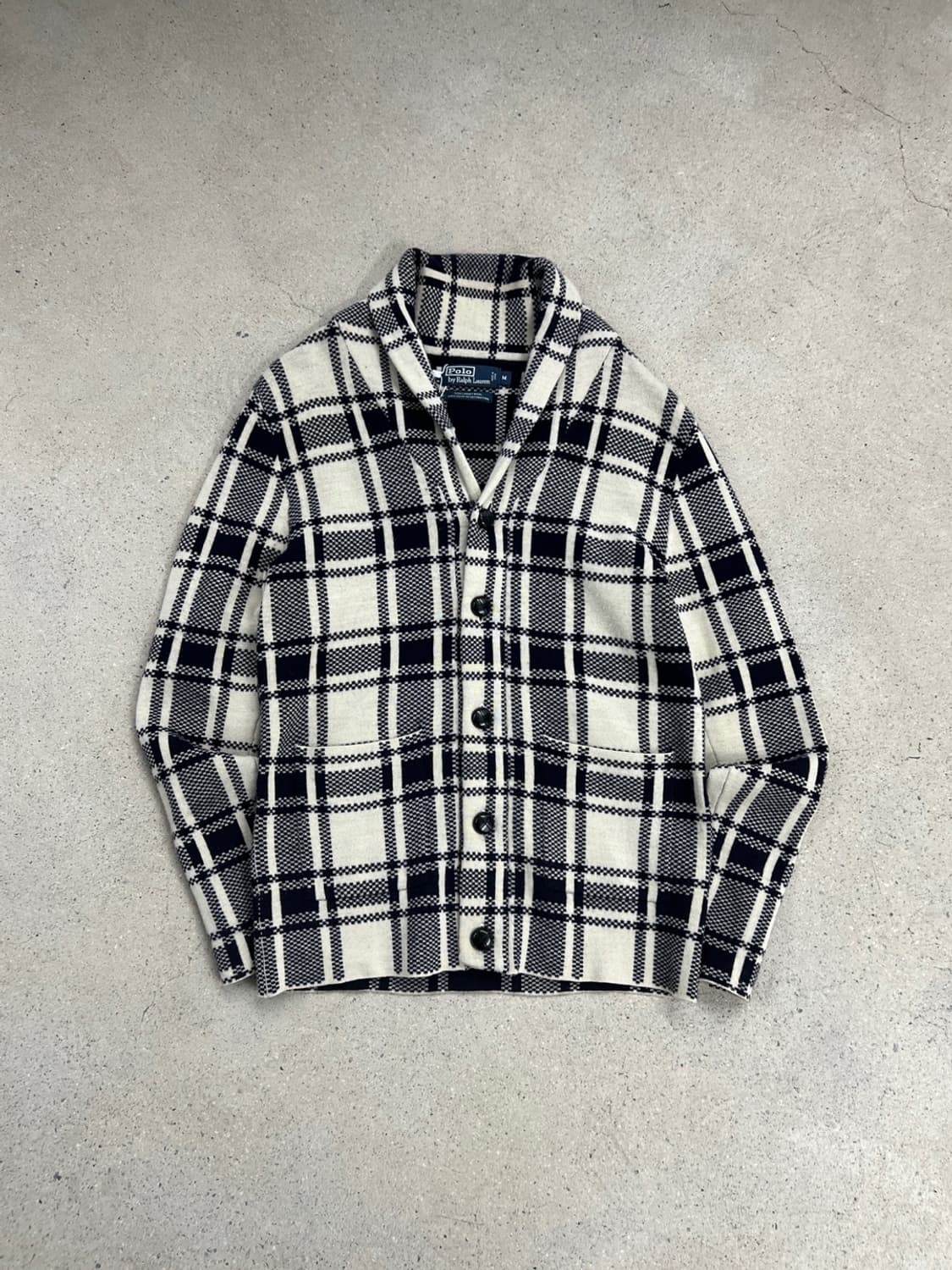 폴로 랄프로렌 램스울 숄카라 체크 가디건 상품이미지1