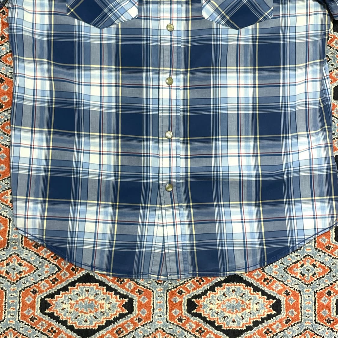 후아유 블루 타탄체크 웨스턴 반팔셔츠 남성M 상품이미지3