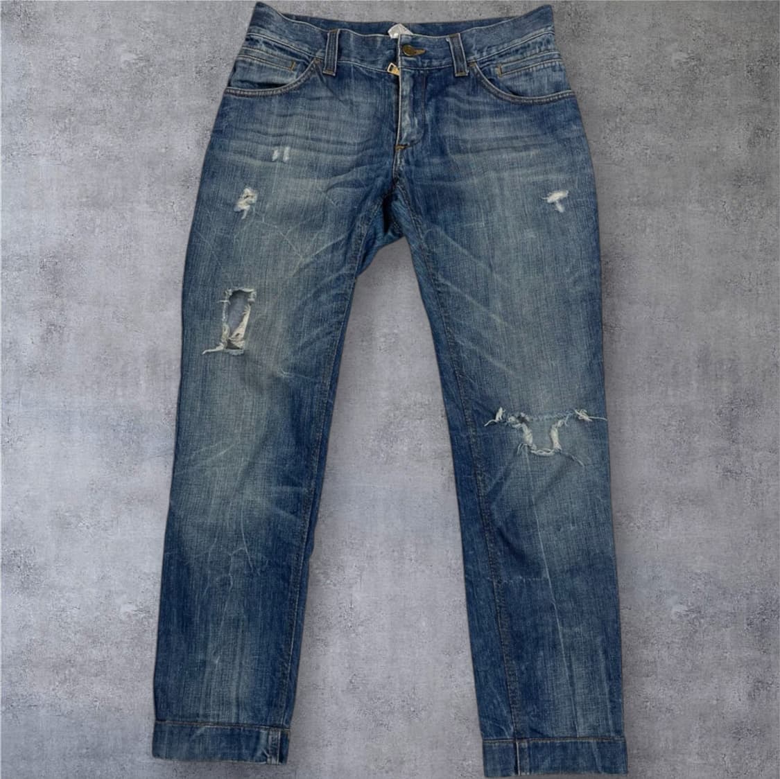 돌체앤가바나 중청 빈티지 메탈패치 디스트로이드 데님팬츠 48 상품이미지1