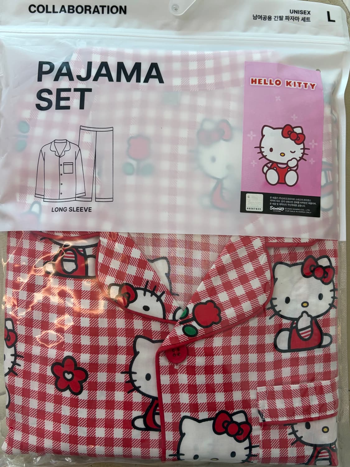 (미개봉) 스파오 헬로키티 체크 긴팔 파자마 잠옷 L 상품이미지1