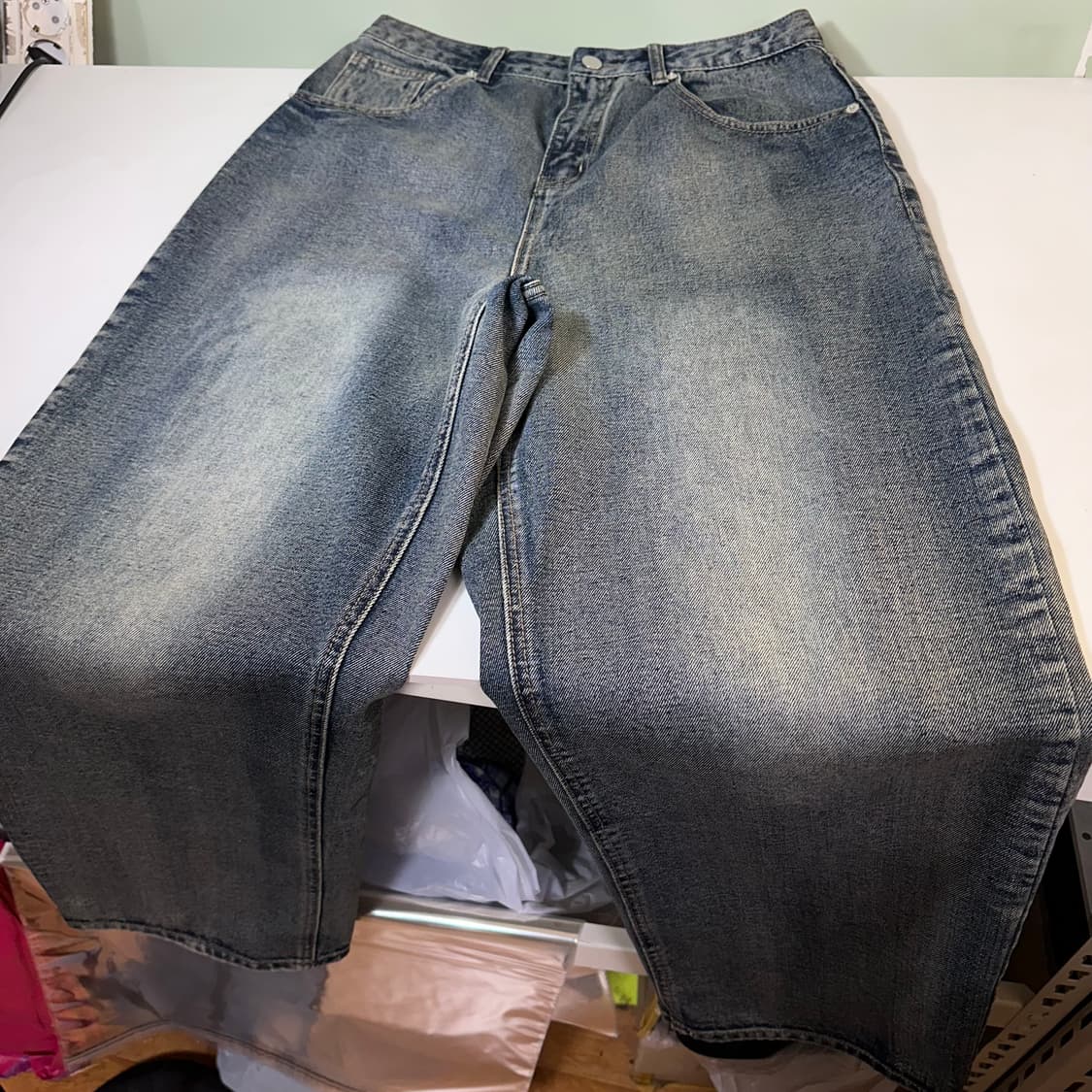 L 토피 와이드핏 녹워시드 데님팬츠 상품이미지2