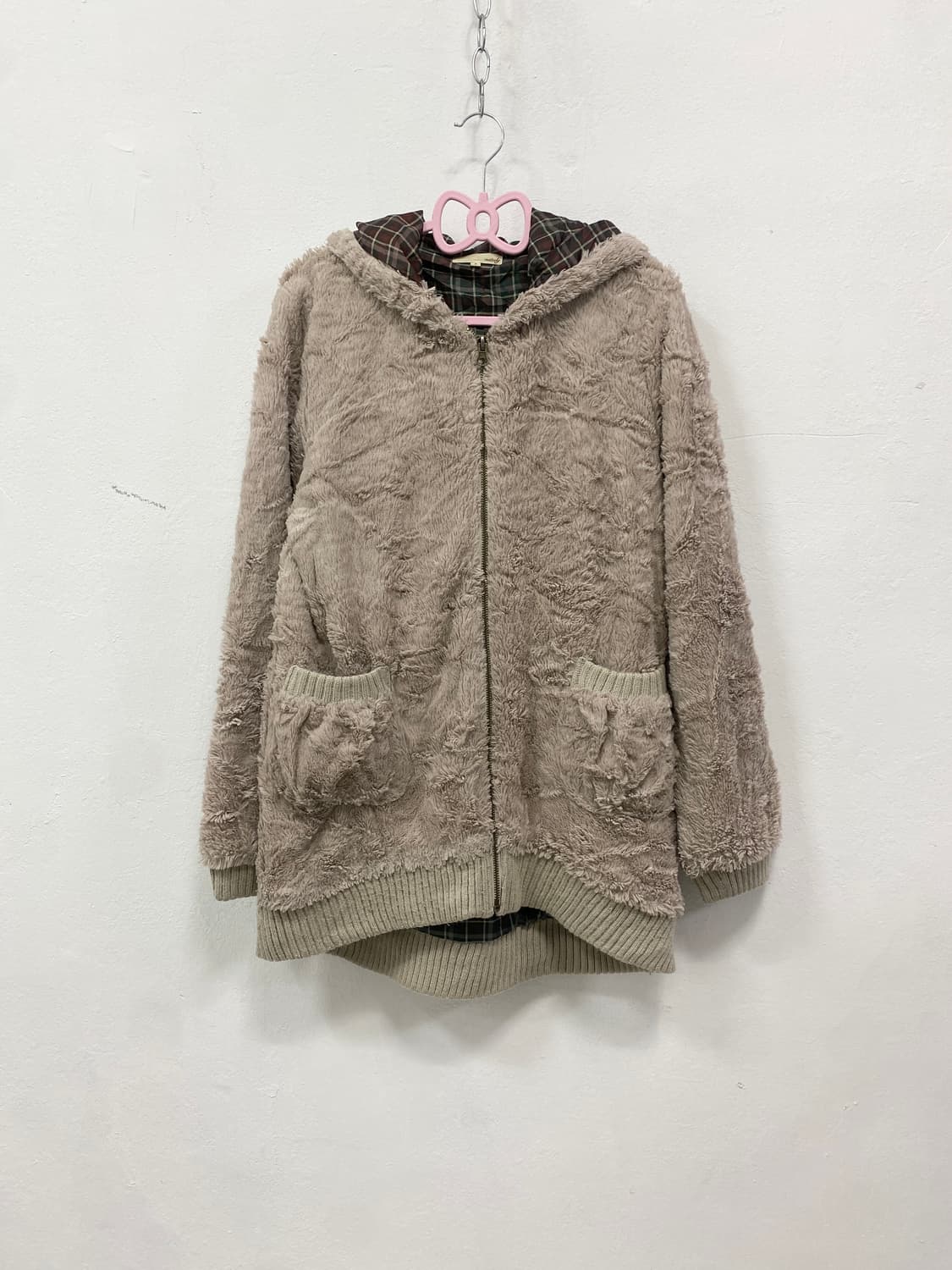 [NATULY] 브라운베이지 폭닥 그린 체크 후드집업 상품이미지3