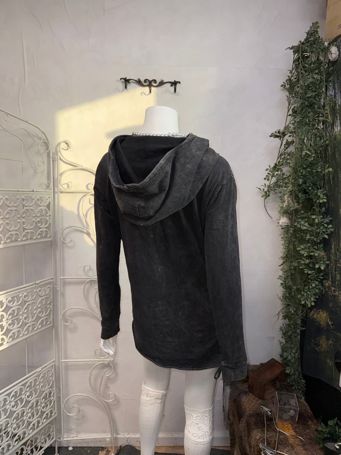 Washing black grunge net high neck hood 상품이미지5
