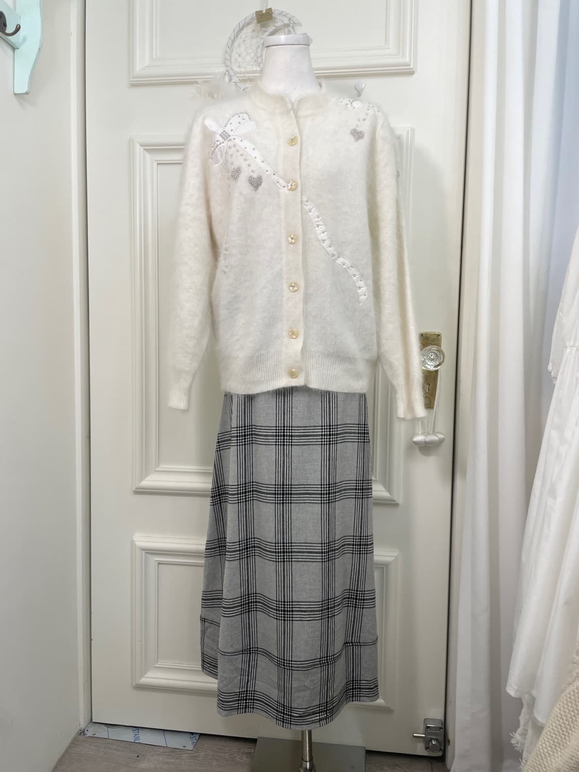 gray check glitter long flare skirt 상품이미지6