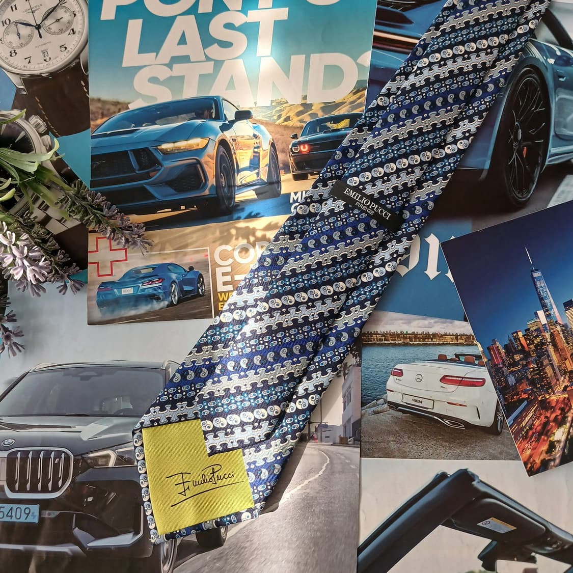 에밀리오 푸치 실크 블루 모자이크 넥타이 8.6cm A+등급 A19015 상품이미지4