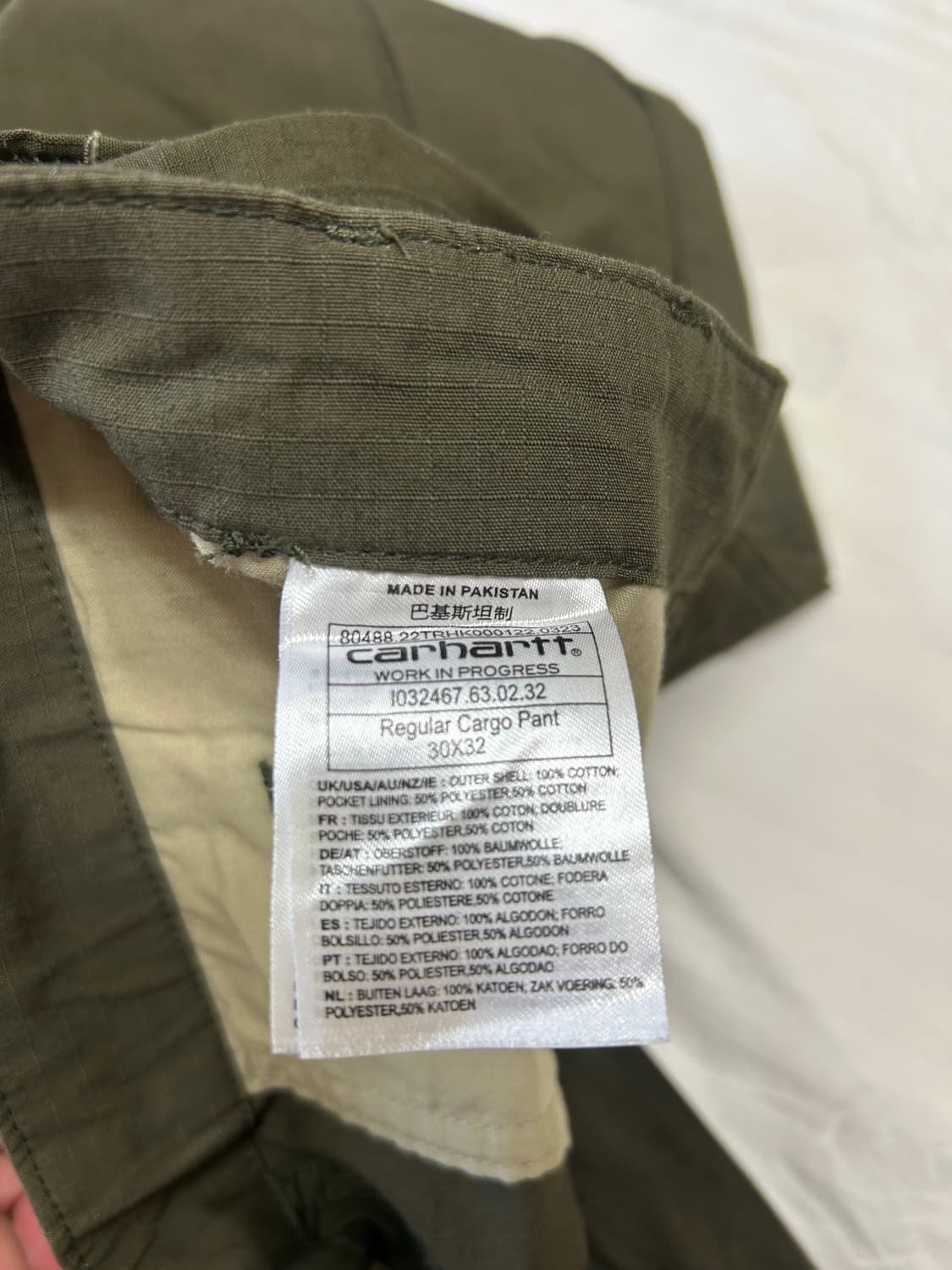 칼하트 WIP 콜룸비아 레귤러 카고 팬츠 사이프러스 카키 상품이미지4