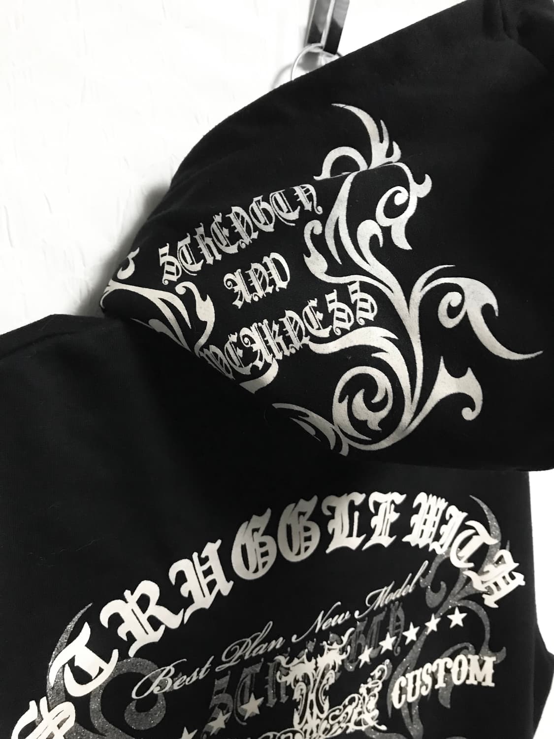 빈티지 펑크 트라이벌 십자가 글리터 레터링 후드 집업 상품이미지7