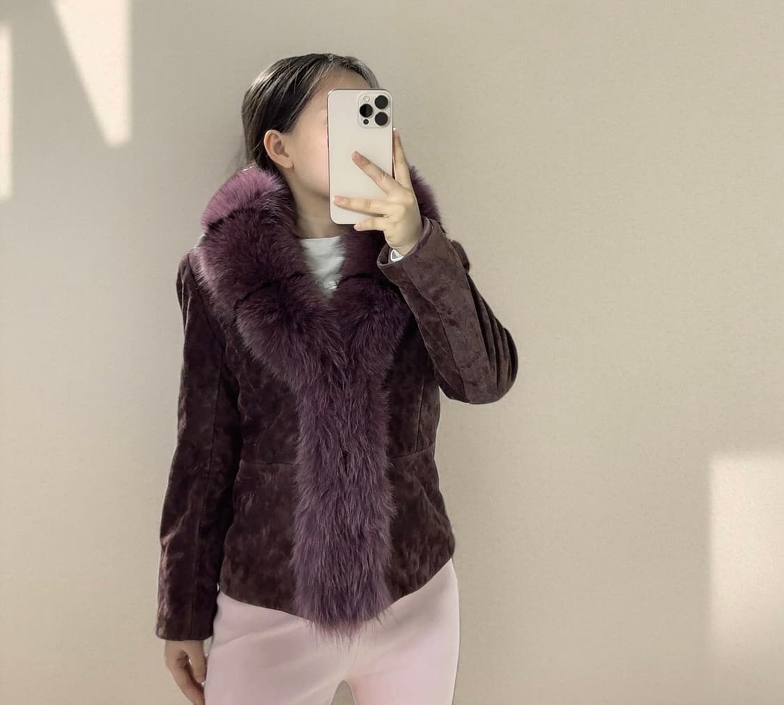 빈티지 다크 보라 큰 폭스퍼 칼라 벨벳 자켓 상품이미지6