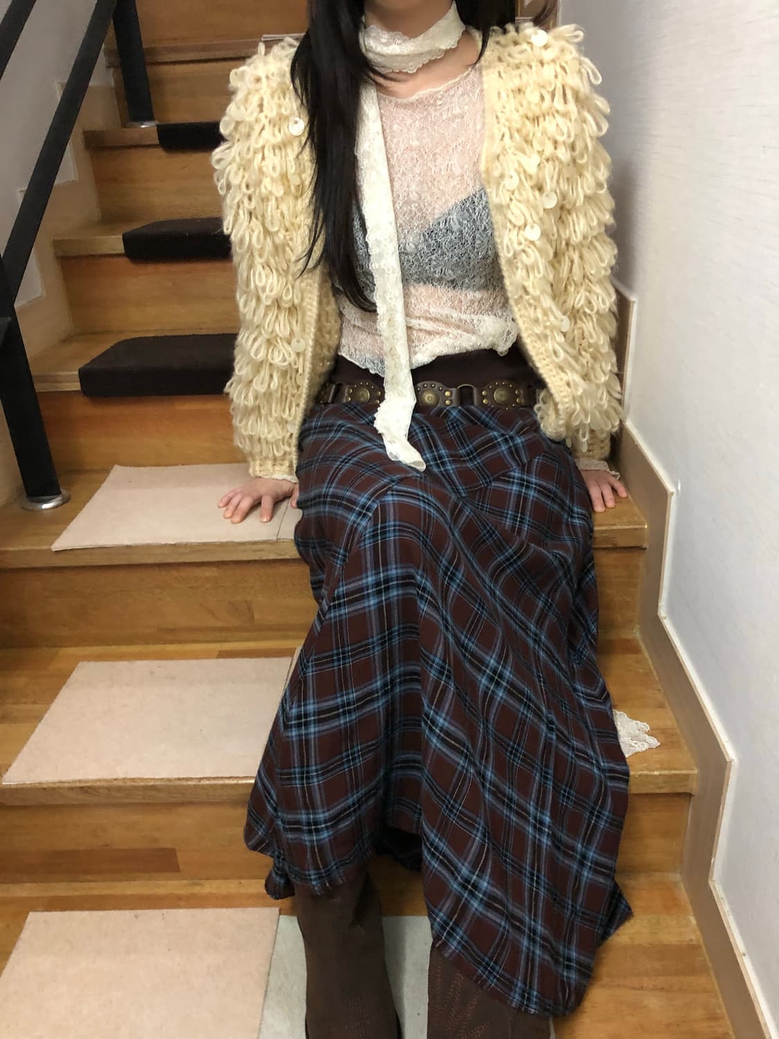 빈티지 아이보리 스팽글 퍼 자켓 상품이미지3