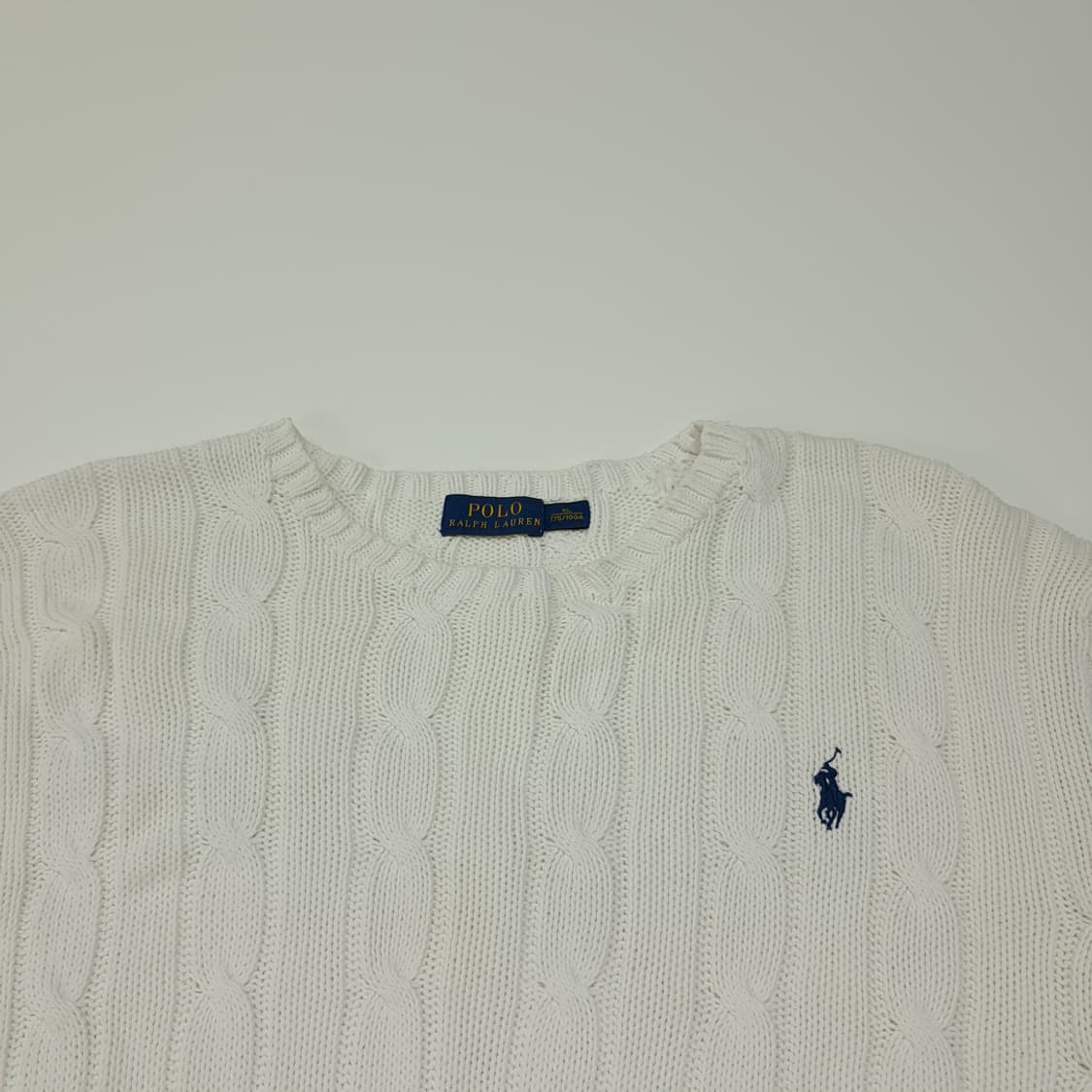 CL095 XL 폴로 랄프로렌 네이비 포니 자수 화이트 케이블 니트 상품이미지2